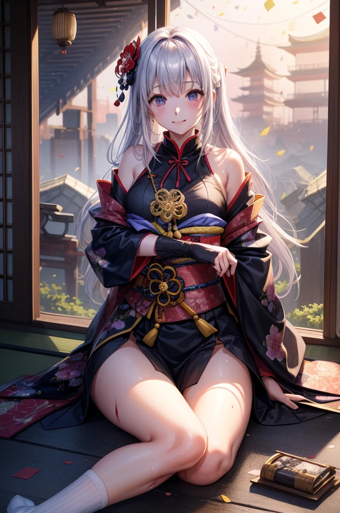 old woman, 1girl, long white hair, small breasts, purple eyes!!!, fair skin, blank face, she nude, penis instead of a pussy, full body, no helmet, night, sitting medieval japanese town, very sexy body, detailed face, beautiful detailed eyes, beautiful detailed lips, extremely detailed eyes and face, long eyelashes, highly detailed, photo realistic, 8k, best quality, masterpiece, cinematic lighting, dramatic lighting, vibrant colors, fantasy, digital art, concept art