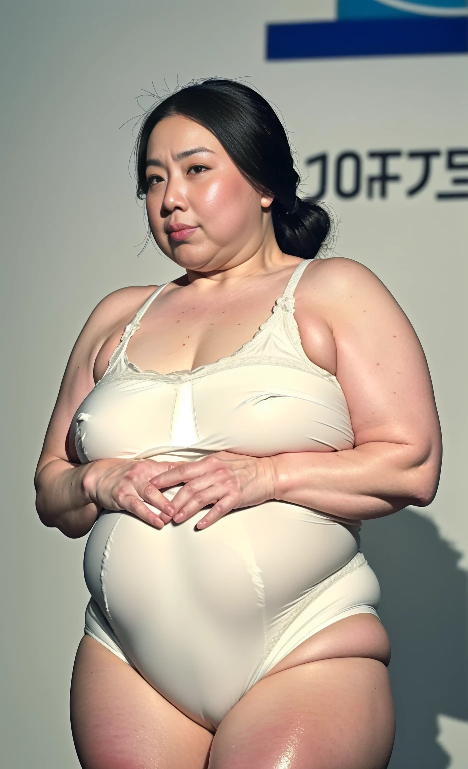 1 Japanese girl,White skin,Sweat,(fat),(very fat face),(Japanese girl,White skin,Sweat,(fat),(Big Beautiful Woman),(over 250kg),(Fat cheeks),(Fat chin),(upturned nose),(Big tits),(Fat hips),(Fat belly),(Fat legs)Very realistic,Sea side,(white Micro bikini),(ass sticking out),