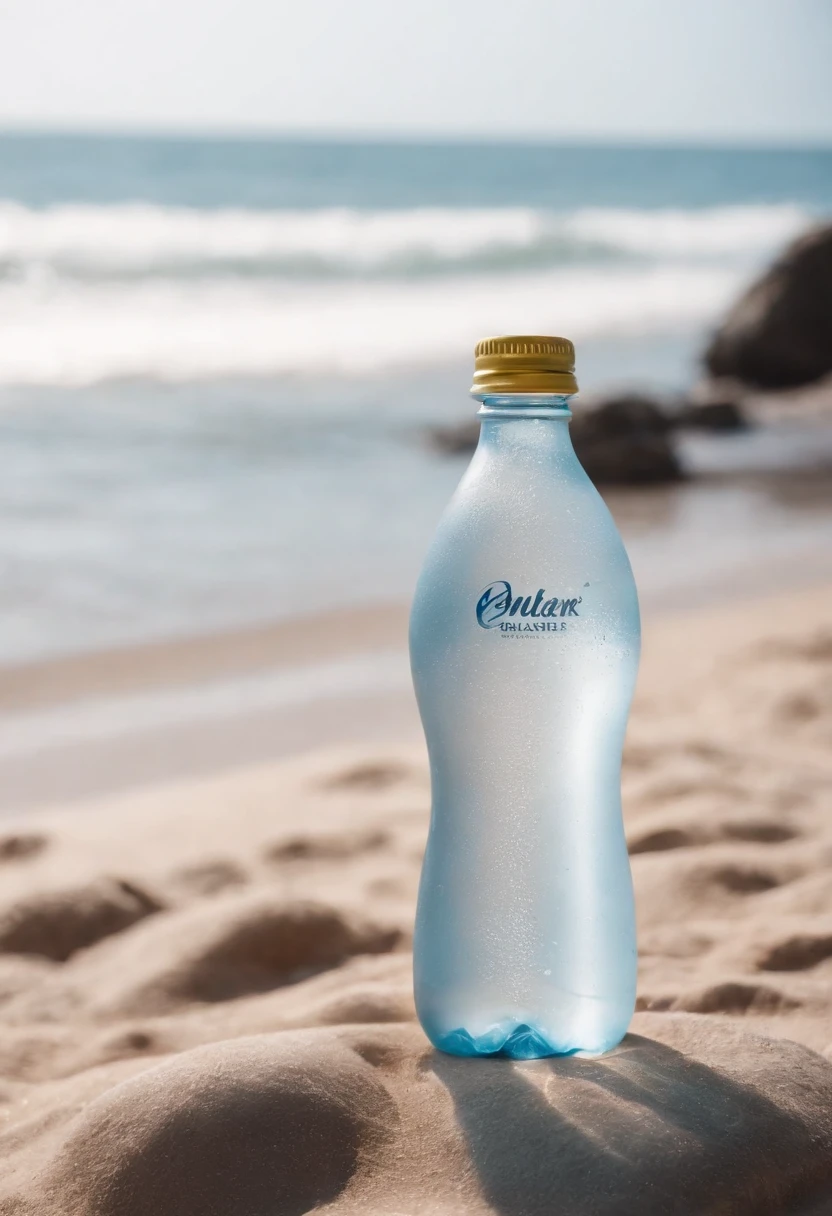 beachside,a asian beauty,Mineral water bottle in hand,