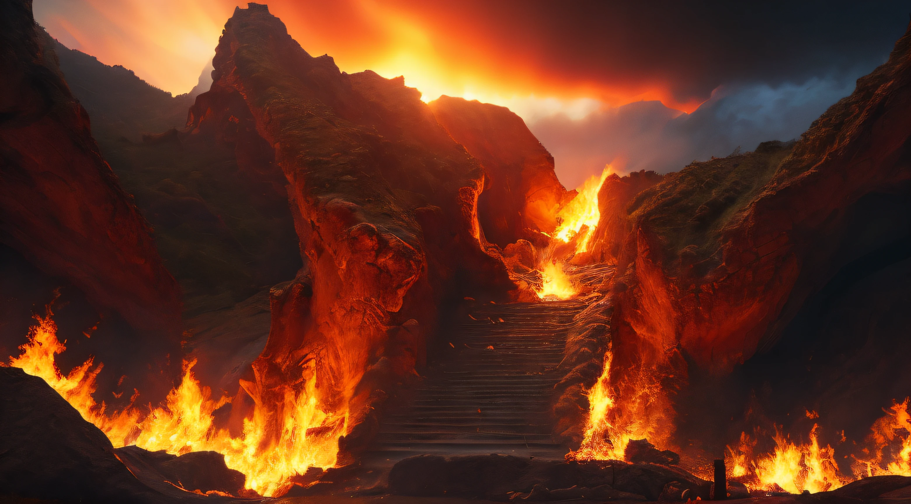 (((Hell)))、Fantastical、Burning flames、eternal suffering、、in 8K、Raw photography、top-quality、masterpiece:1.5、ultra-lightweighthigh-resolution、Photorealsitic:1.5、ciinematic light、soft volumetric lighting:1.5、realisitic、Photorealsitic:1、Detailed skin、profetional lighting、a picture、foco nítido、detaileds、profetional lighting、photon maping、detailed and intricate environment、ighly detailed、top-quality、Artistic photography、photorrealistic concept art、soft natural volumetric cinematic perfect light、Midjourney、Detailed hand、