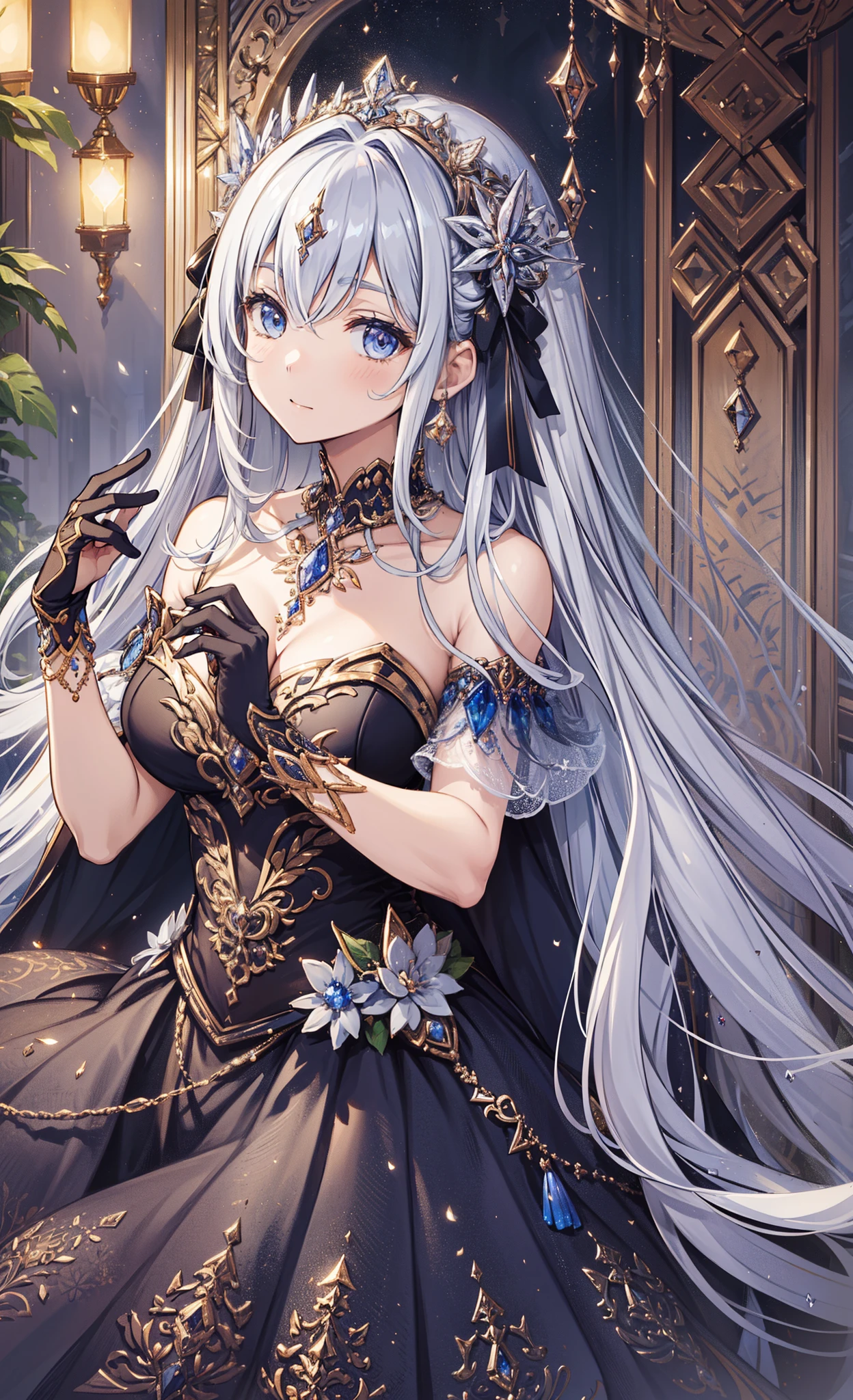 (tmasterpiece), ((Best quality at best)),(offcial art),(Beautiful indulgence:1.2),(a skirt),(1 girl: 1.3), Upper body only, sitted, Beautiful woman wearing densely designed dress, sealed in a crystal, Beautiful woman who grew up with trees,Receive seal crystal. Midnight moonlight,it emits a faint light. detailed descriptions. Vibrant colors. Colorful, highest details ((super detailing)),(highly detailed 2D illustration),((very delicate beautiful))super detailing,
