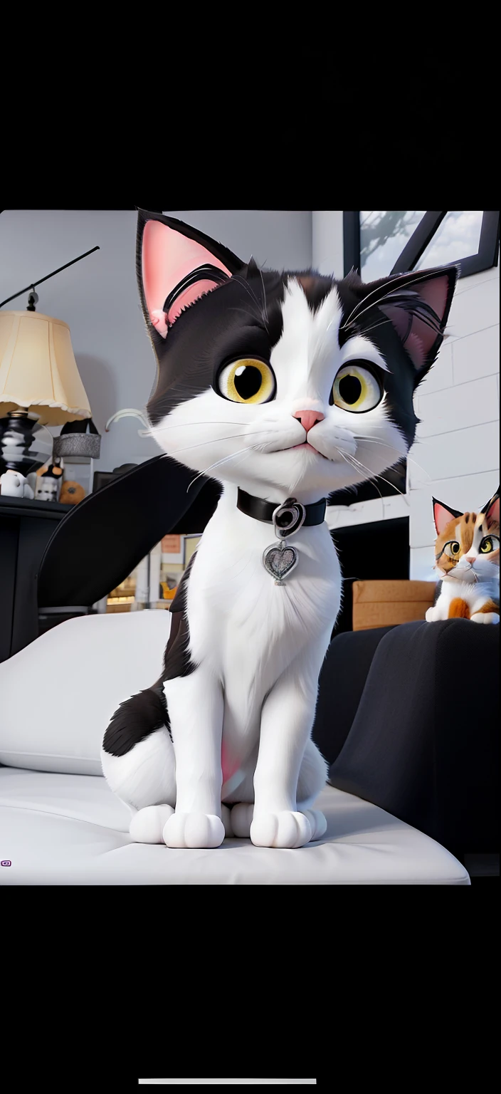 there is a black and white cat sitting on a person's lap, black and white cat, white ( cat ) girl, tuxedo cat, looking to the camera, cute furry needs your help, an adorable kitten, with small cat on lap, beautiful young catgirl, very detailed!, the cutest kitten ever, looking to camera, holding it out to the camera