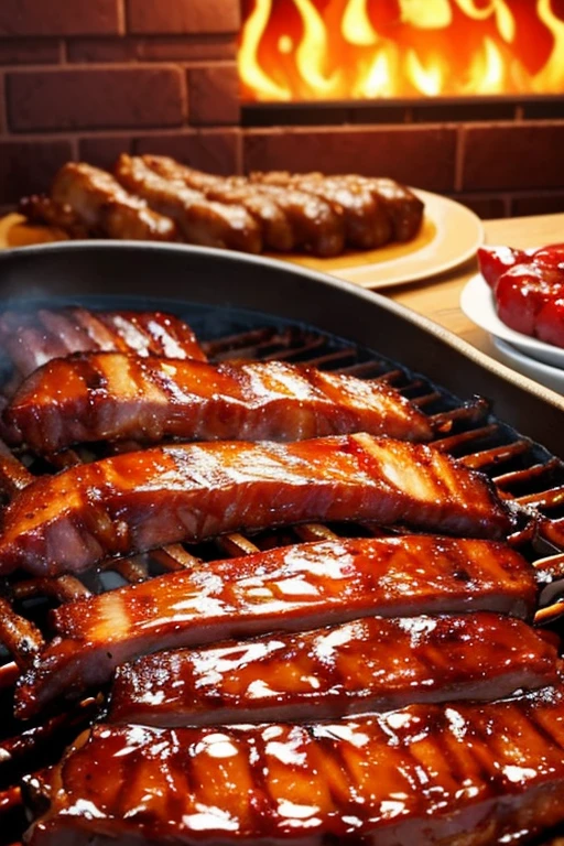 (plate,Delicious BBQ,cartoonish style,Piping hot:1.1,vibrant with colors,warmly lit,Dynamic lines,decorative grill,Delicate strokes,Real and detailed ingredients,Lively and interesting barbecue ripeness sign,Unique BBQ Sauce)

```python
(plate,Delicious BBQ,cartoonish style,Piping hot:1.1,vibrant with colors,warmly lit,Dynamic lines,decorative grill,Delicate strokes,Real and detailed ingredients,Lively and interesting barbecue ripeness sign,Unique BBQ Sauce)
```