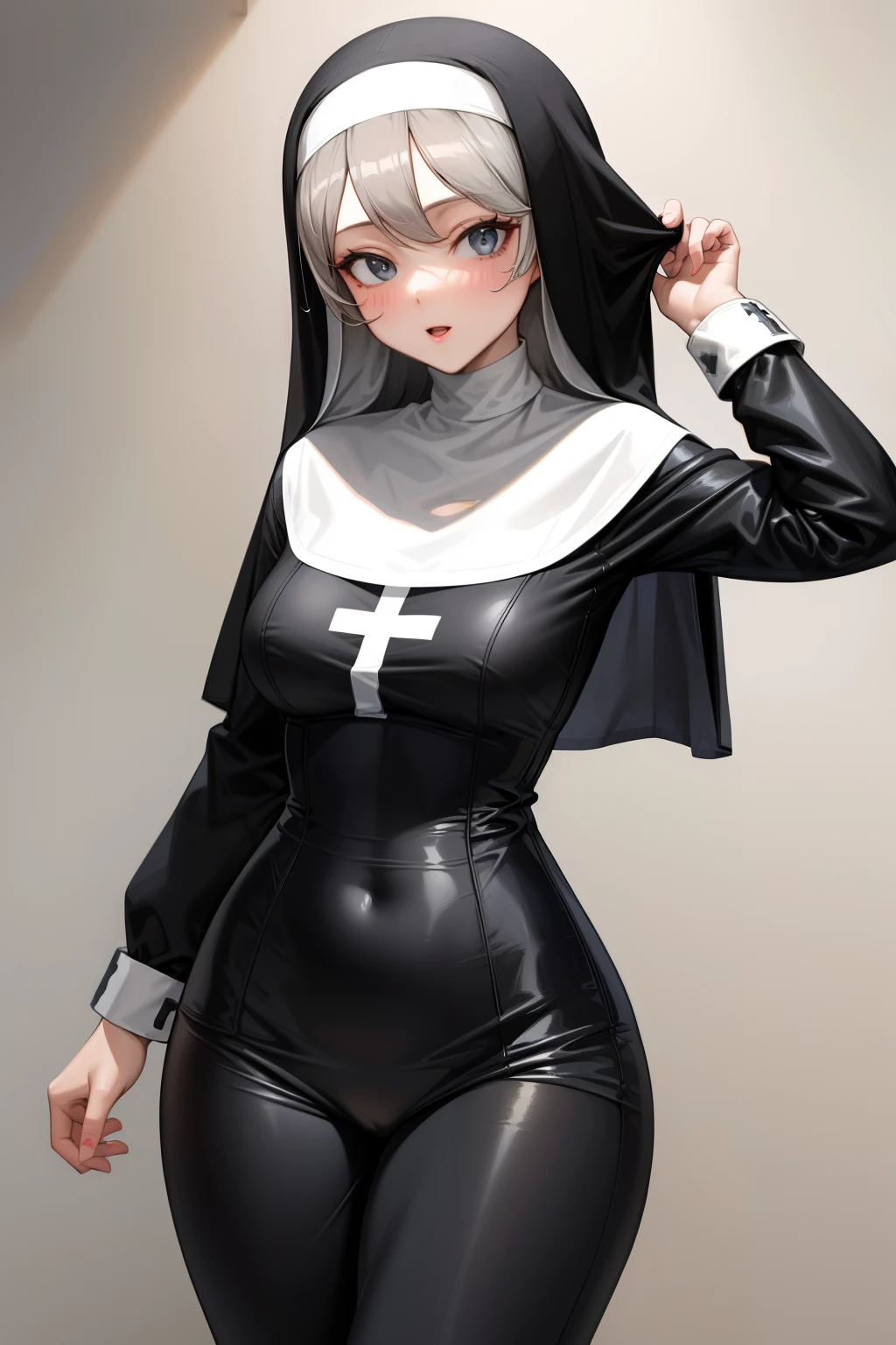 Cute girl, nun ,She is dressed as a nun ,Cross , adult girl,, sexy body,