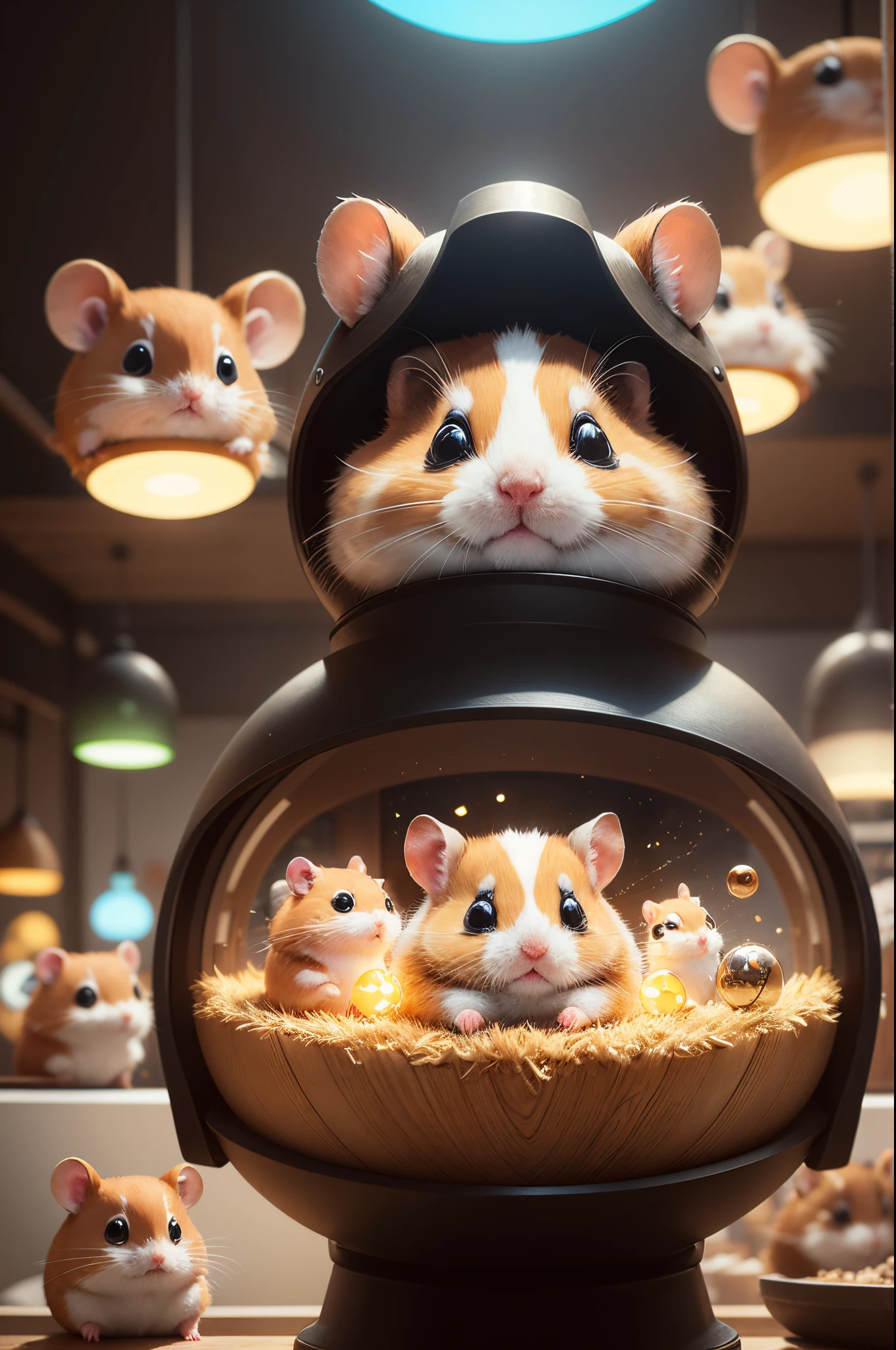 In the distant future,There is a cute hamster。Hamsters are short and stocky,The fur is smooth,Have a pair of smart and curious eyes。Hamsters live in a rapidly developing era of smart data,We face unprecedented challenges every day。 One day,The hamster accidentally broke into a mysterious cave,It's full of all kinds of high-tech equipment。Hamster near a machine,Suddenly a light flashed,The hamster is transported to a world full of futuristic technology。 In this world,Ethereal artwork meets ancient manuscripts。Mysterious algorithms and delicate calligraphy strokes build a bridge between the past and the future。A huge clock hovers in mid-air,Gears exposed,Shows the complexity of AI decision-making。A floating data ball flashes in the background,Hinting at the ubiquitous nature of big data and its relevance to personal privacy。 In this world,There are a group of hamsters from different fields and backgrounds。Hamster's facial features are intricately drawn,Highlights hamster's humanity in an automated world。The hamster also saw himself,The hamster's eyes shine with determination,The nose smells the novel smell,The beard dances to the rhythm of the future。