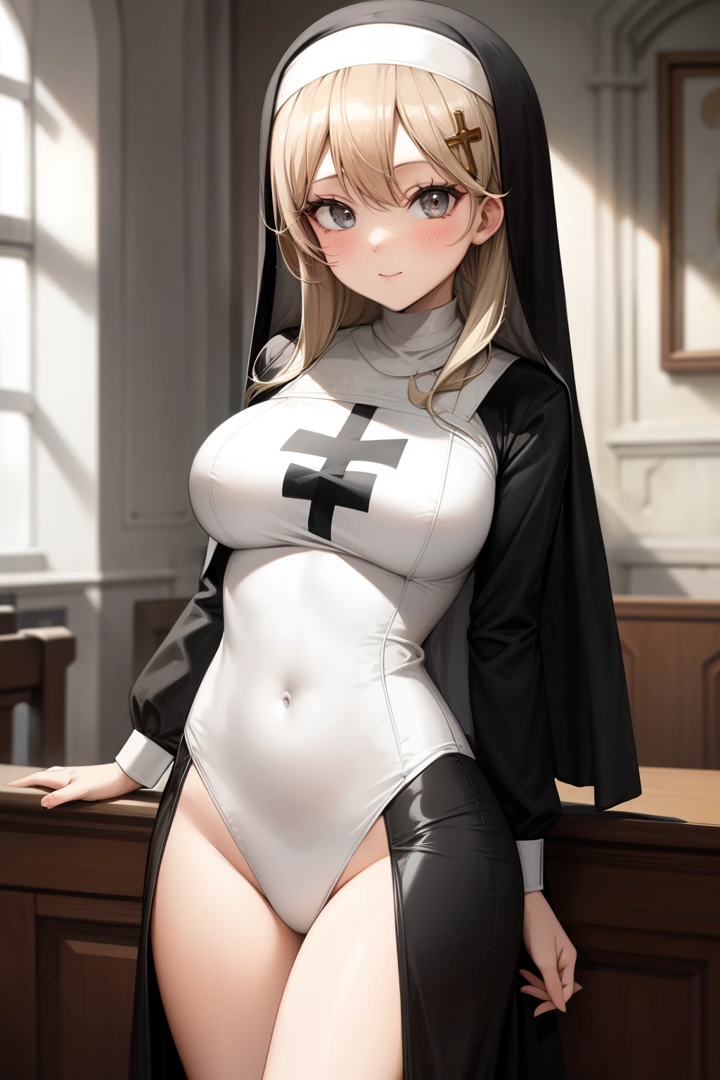 Cute girl, nun ,She is dressed as a nun ,Cross , adult girl,, sexy body,