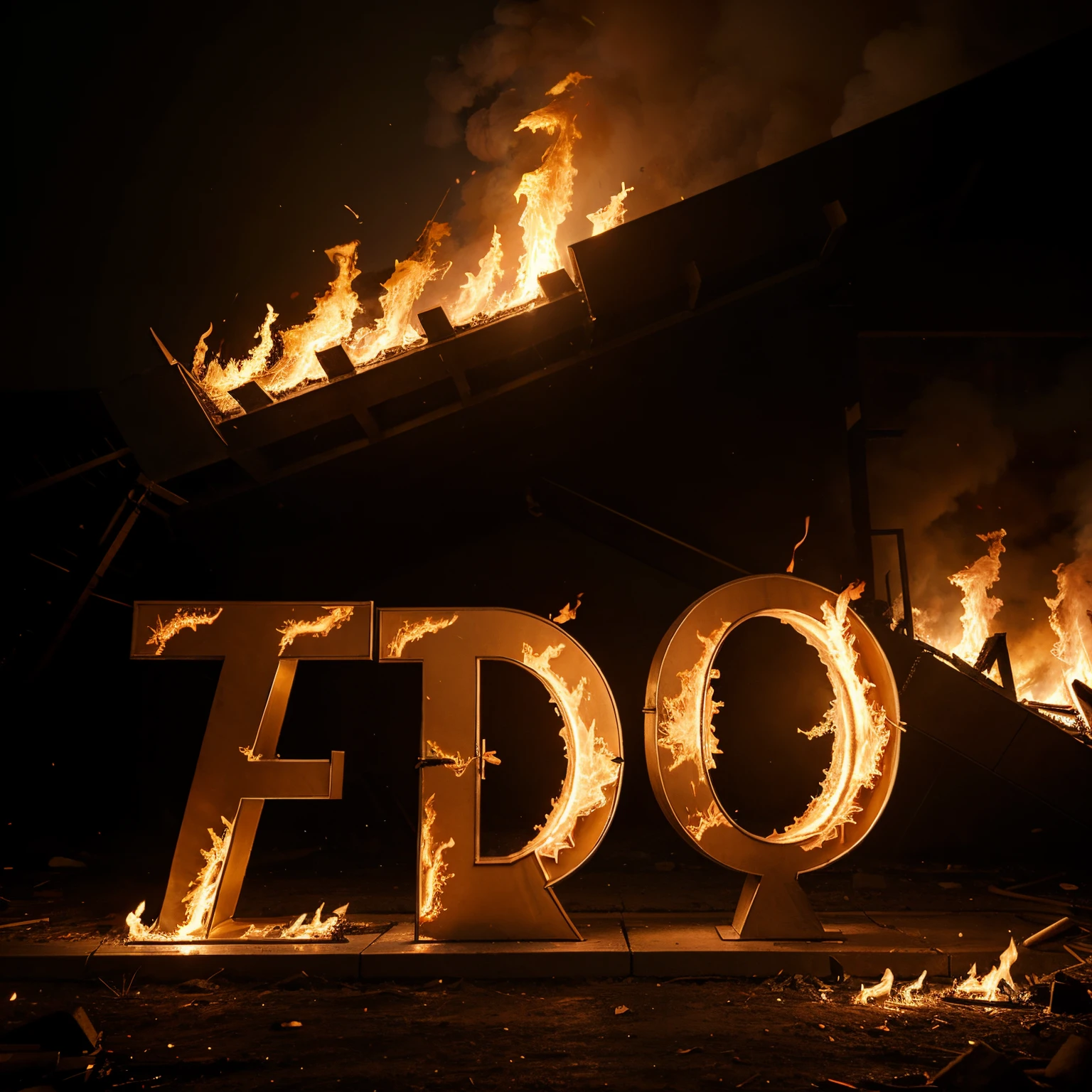 The letters N and S made out of fire with a on fire