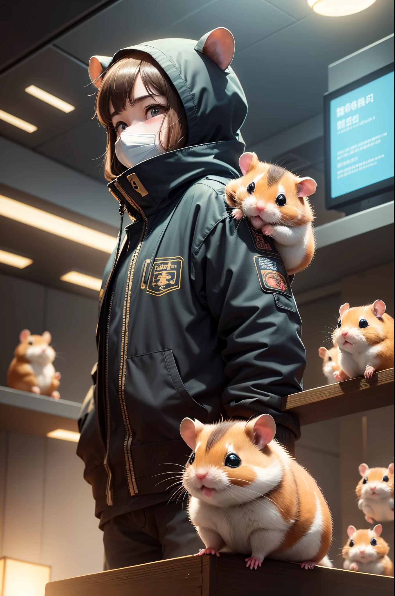 In the distant future,There is a cute hamster。Hamsters are short and stocky,The fur is smooth,Have a pair of smart and curious eyes。Hamsters live in a rapidly developing era of smart data,We face unprecedented challenges every day。 One day,The hamster accidentally broke into a mysterious cave,It's full of all kinds of high-tech equipment。Hamster near a machine,Suddenly a light flashed,The hamster is transported to a world full of futuristic technology。 In this world,Ethereal artwork meets ancient manuscripts。Mysterious algorithms and delicate calligraphy strokes build a bridge between the past and the future。A huge clock hovers in mid-air,Gears exposed,Shows the complexity of AI decision-making。A floating data ball flashes in the background,Hinting at the ubiquitous nature of big data and its relevance to personal privacy。 In this world,There are a group of hamsters from different fields and backgrounds。Hamster's facial features are intricately drawn,Highlights hamster's humanity in an automated world。The hamster also saw himself,The hamster's eyes shine with determination,The nose smells the novel smell,The beard dances to the rhythm of the future。