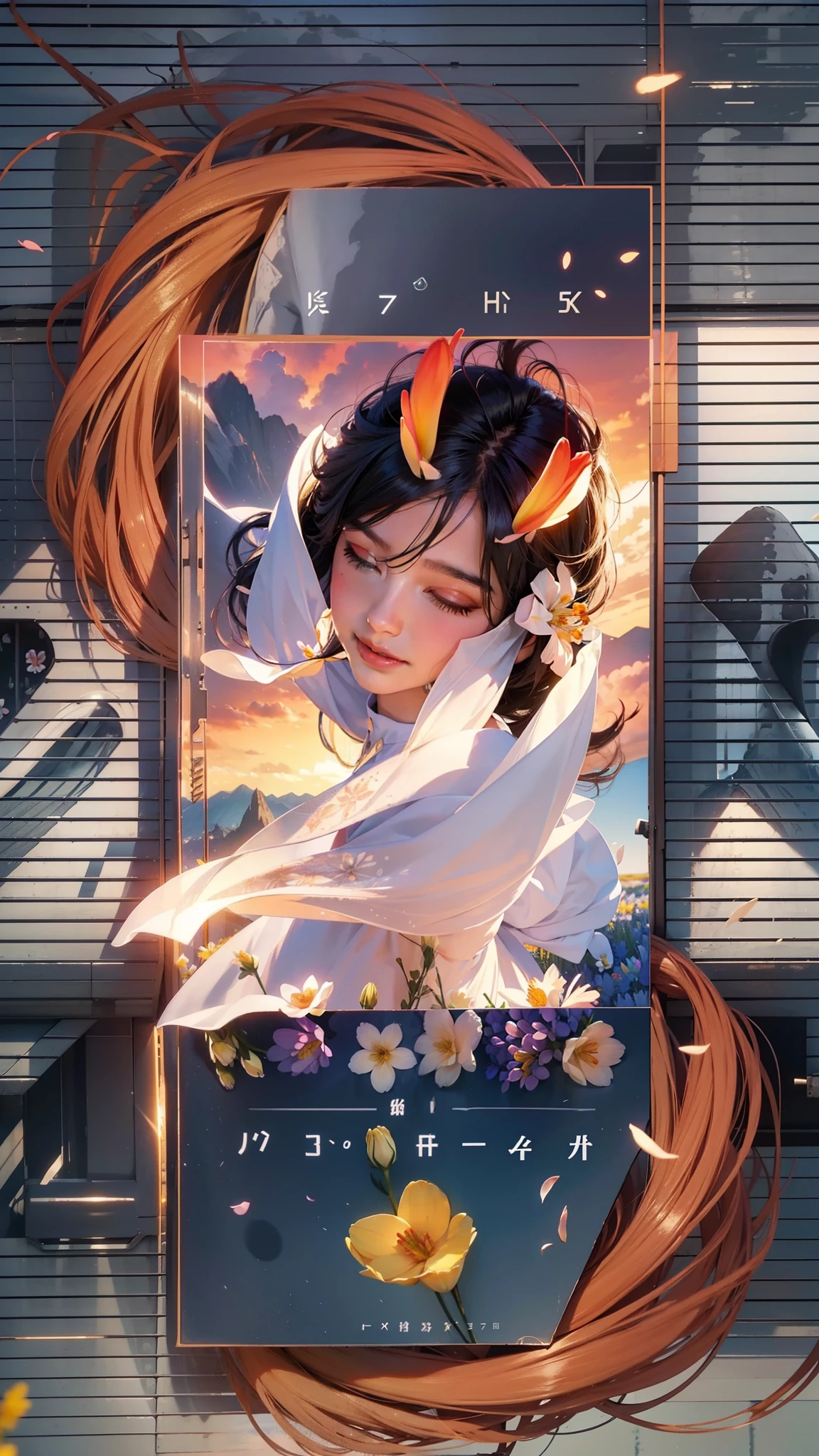 1girl, dynamic angle, cloud and mountain, (flower field:1.4) in the foreground, white dress, light tracing, (floating colorful wind:1)
(photorealistic:1.4), official art, unity 8k wallpaper, ultra detailed, beautiful and aesthetic, masterpiece,best quality, glowing skin, cinematic lighting, light smile