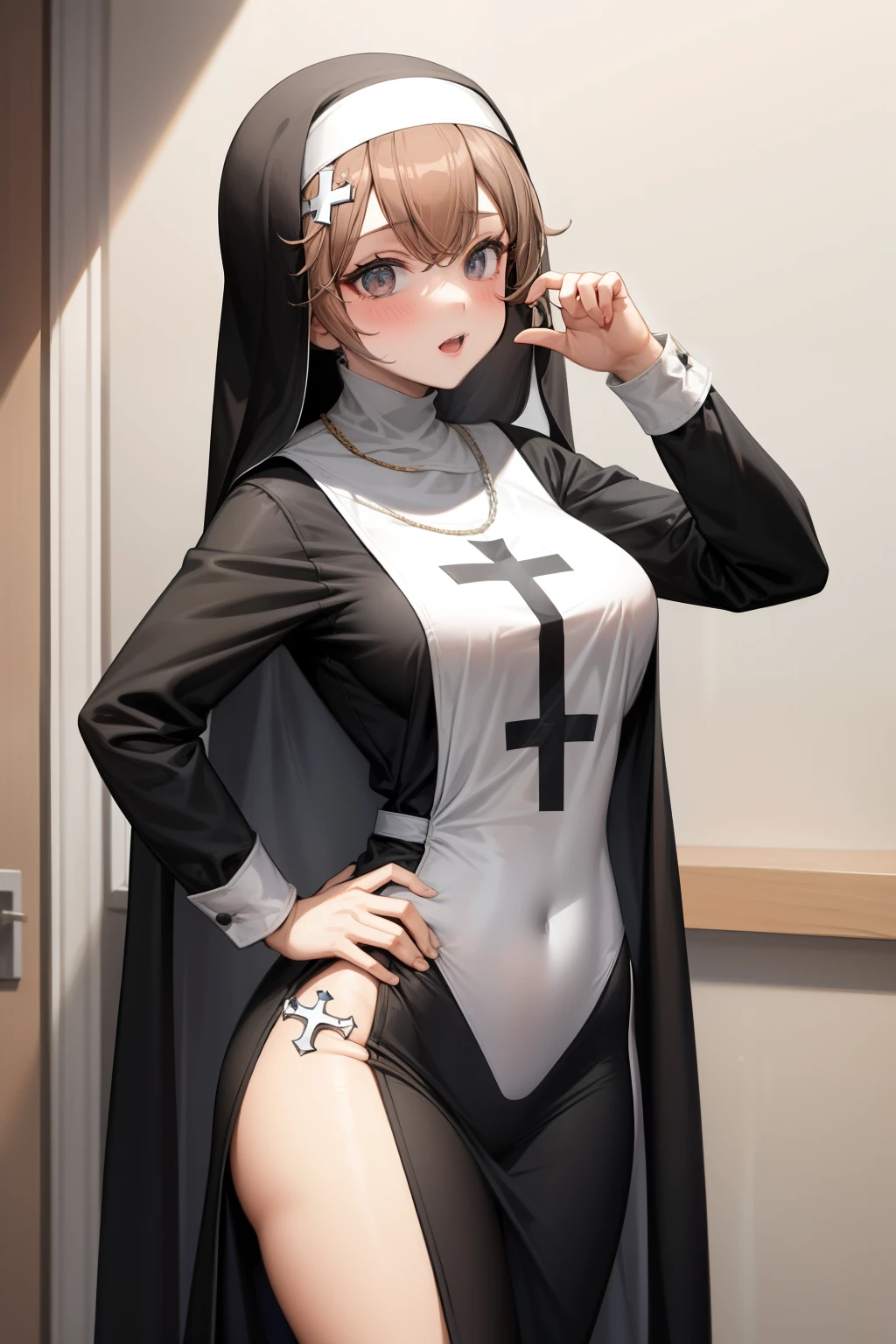 Cute girl, nun ,She is dressed as a nun ,Cross , adult girl,sexy body