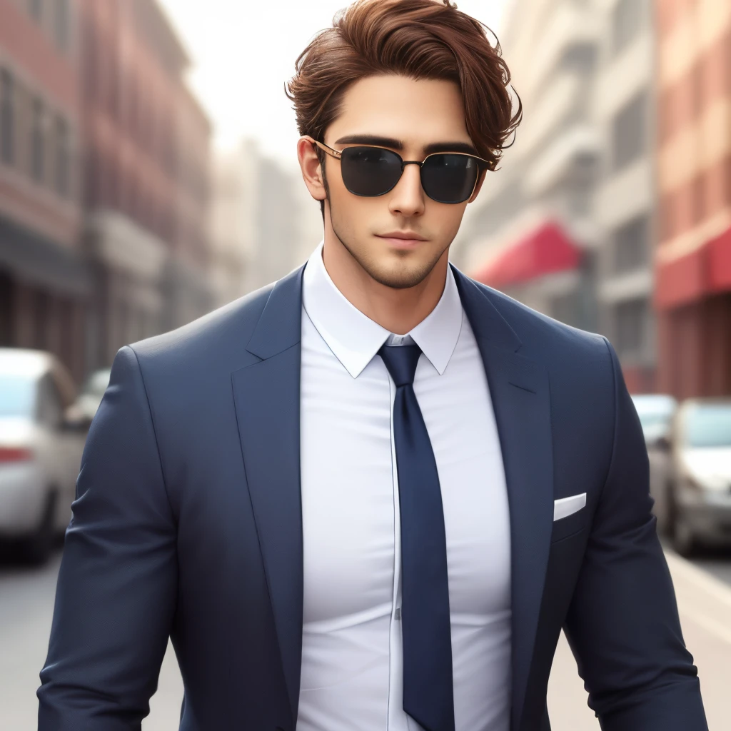Handsome man in his thirties wearing sunglasses,The clothes look good,Very stylish
