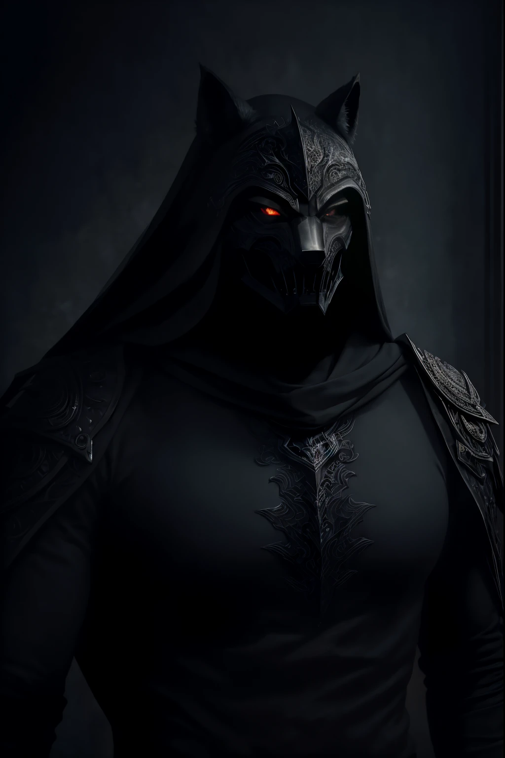 (a man wearing a steel wolf mask, dark and gothic character style),metallic,heavy armor,sturdy,tough-looking,imposing figure,lit by dim candlelight,ominous atmosphere,intense,expressive eyes,sharp fangs,cruel and twisted smile,pale complexion,gritty texture,contrast of shadows and highlights,dramatic lighting,ethereal and haunting,black and silver color palette,eerie and mysterious mood,thick fog swirling around,hauntingly beautiful backdrop,detail and precision in the facial features of the mask,sculpted with intricate patterns and designs,sharp and defined edges,foreboding presence,evoking a sense of fear and curiosity,exquisite attention to detail in the costume attire,leather straps and buckles,heavy chains,dark and mysterious background,moonlit sky,full moon casting an eerie glow,a sense of danger and intrigue,enigmatic aura,embodying power and darkness. --s 1000
