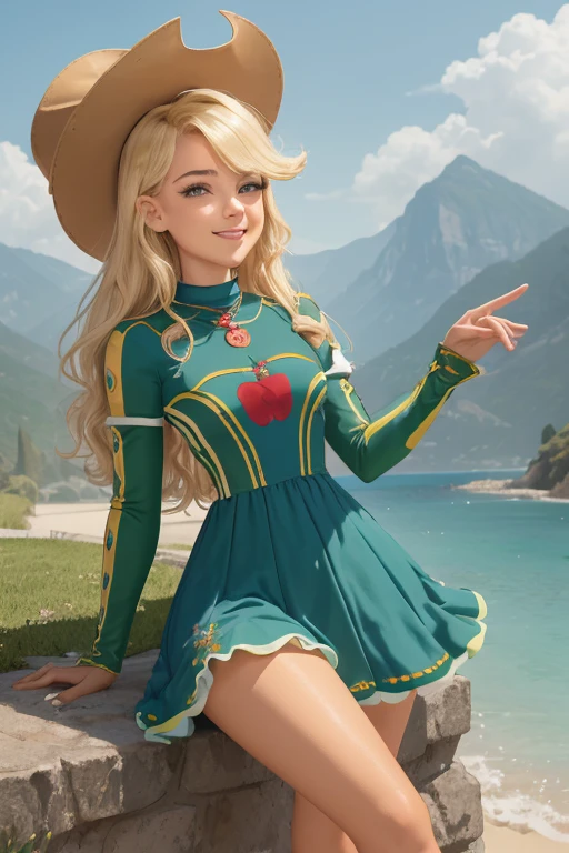 A girl with long hair,green eyes,blue hat,smile,cute,love, animation, sweet, ultra HD, yellow dress, Barbie girl
