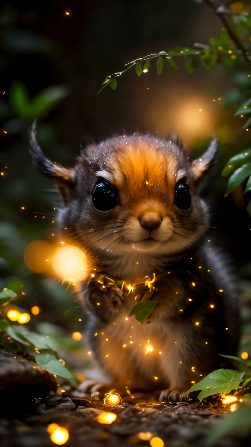 真实感, Realism, Squirrel, tasseled ears, small screwed horns stick out near the ears, silver wool, furry tail, tmasterpiece, Brad Jongsan walks in the jungle (Night of the Fireflies), (higly detailed: 1 1), rough face, natural skin, hiquality, NSFW, pretty eyes, (Detailed face and eyes), (s face: 1 2), tumult, Complementary, real-photo, ....PSD, Lightweight Film Photography, sharp-focus, contrast lighting, Detail Skin, high resolution 8k, Crazy detailing, Realistic, professional photo of a, 8K UHD, dslr, soft light,  hiquality, film grains, Fujifilm XT3
