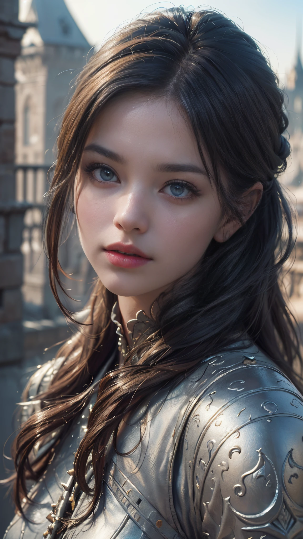 (best quality,4k,8k,highres,masterpiece:1.2), ultra-detailed, (realistic,photorealistic,photo-realistic:1.37), (beautiful detailed eyes, beautiful detailed lips, extremely detailed eyes and face, long eyelashes), studio lighting,physically-based rendering,vivid colors, (Castlepunk:1.5), cyperpunk soldier armor