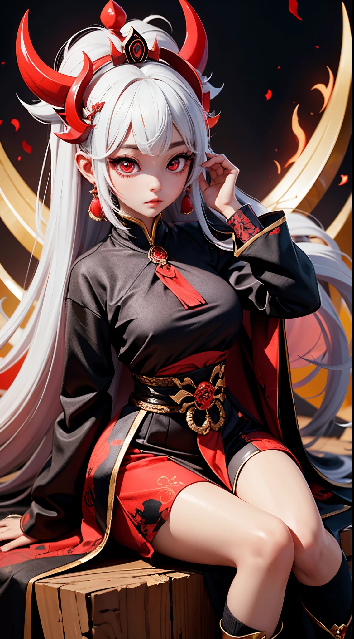 She is the demon god of King Enma、beautiful countenance、Red eyes、Big eyes、