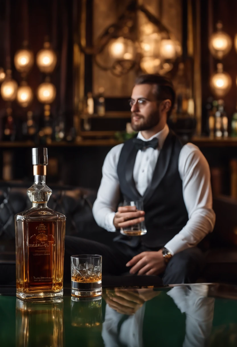 A dashing gentleman enjoying a sophisticated whiskey tasting at a luxury lounge.,original,Tall and slime man
, male