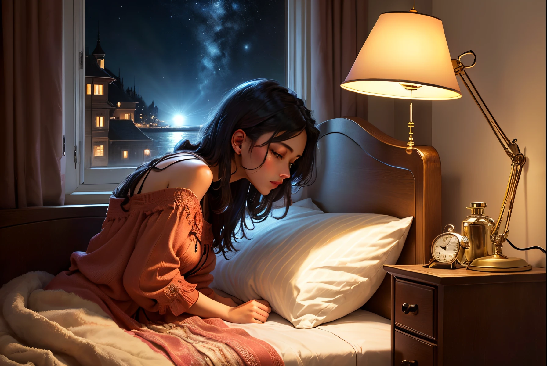 the night，Double，bedside lamp，𝓡𝓸𝓶𝓪𝓷𝓽𝓲𝓬