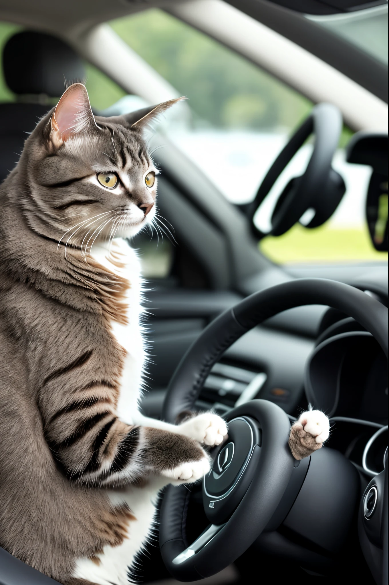 A cat driving a car