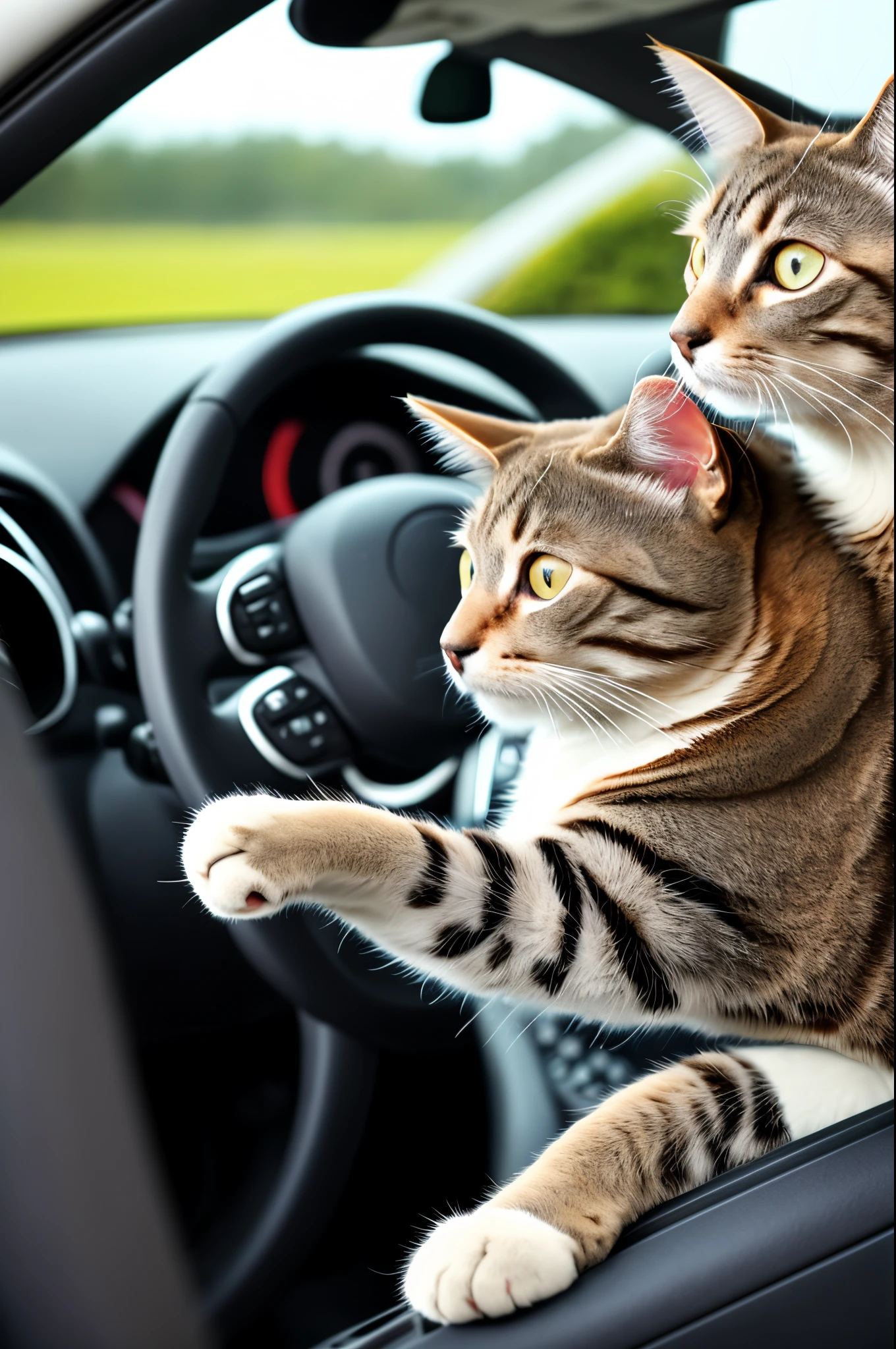 A cat driving a car