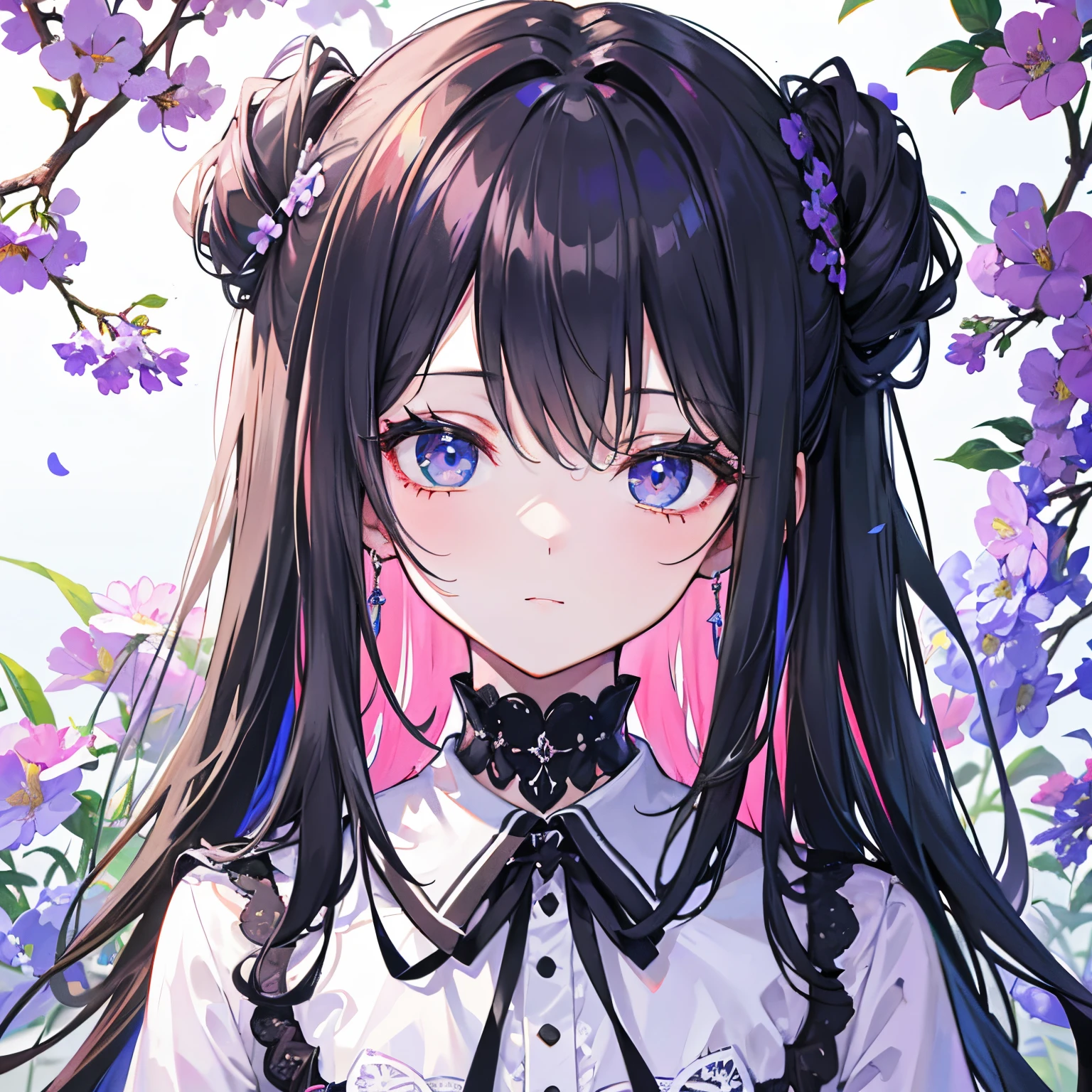 4K,Extremely colorful,beuaty girl,raised head,Flowers of various colors surround the girl,tmasterpiece,Best quality