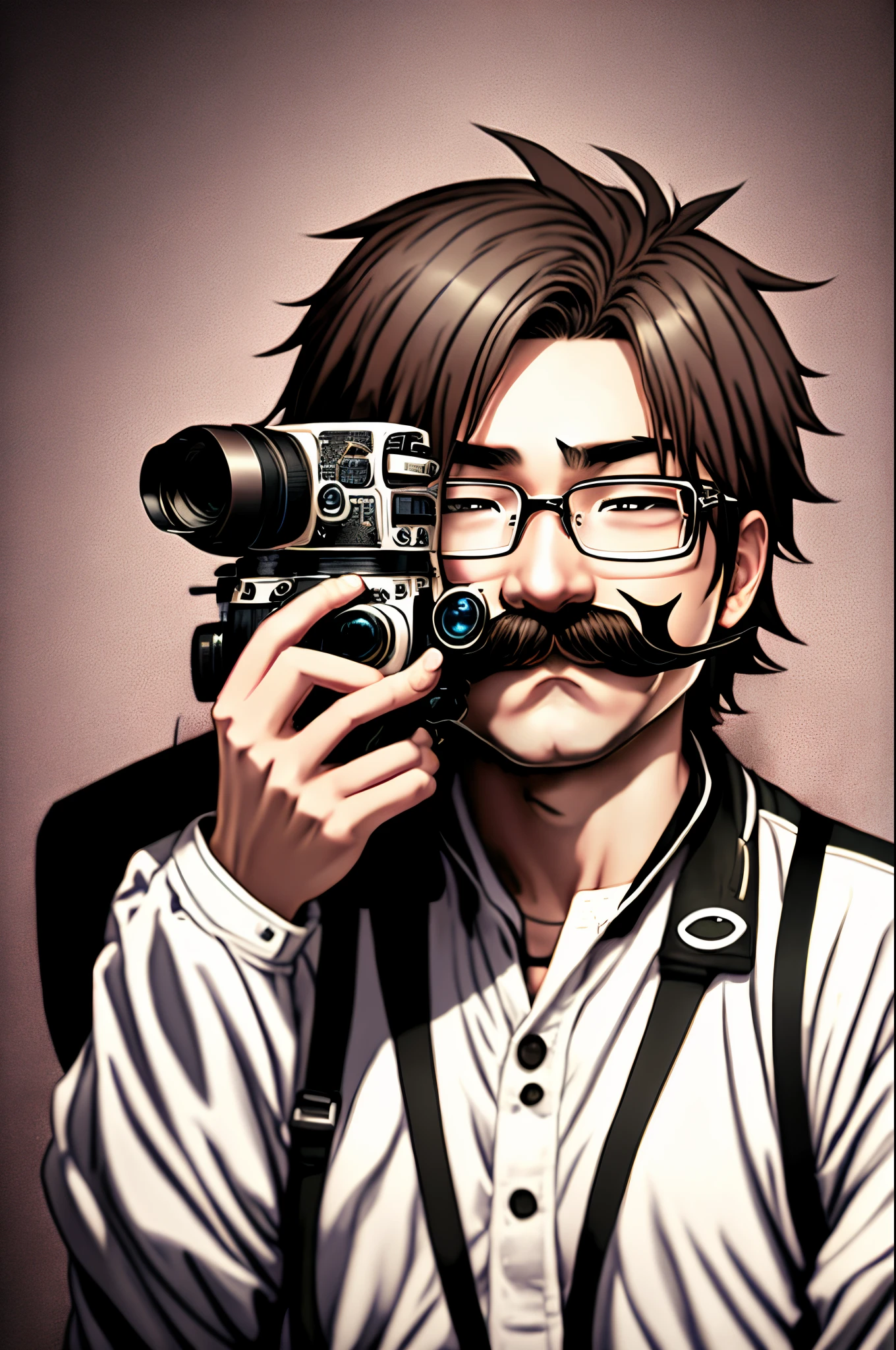 Photographer with mustache anime style