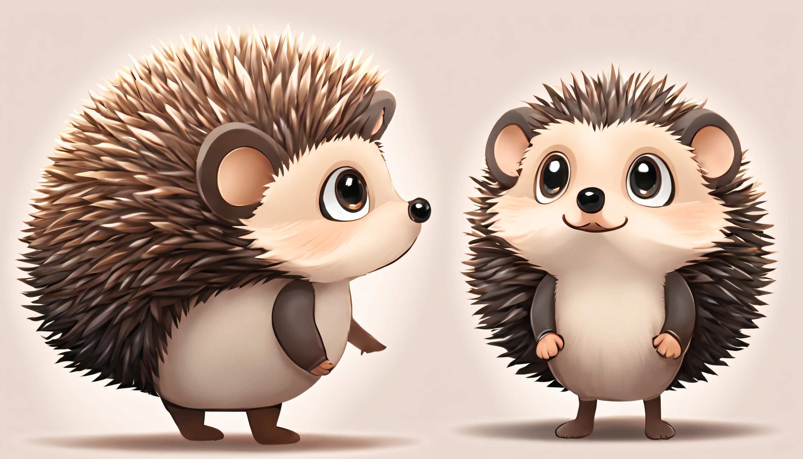 hedgehog, cute-style, full bodyesbian, largeeyes, font view, Left view, posterior view