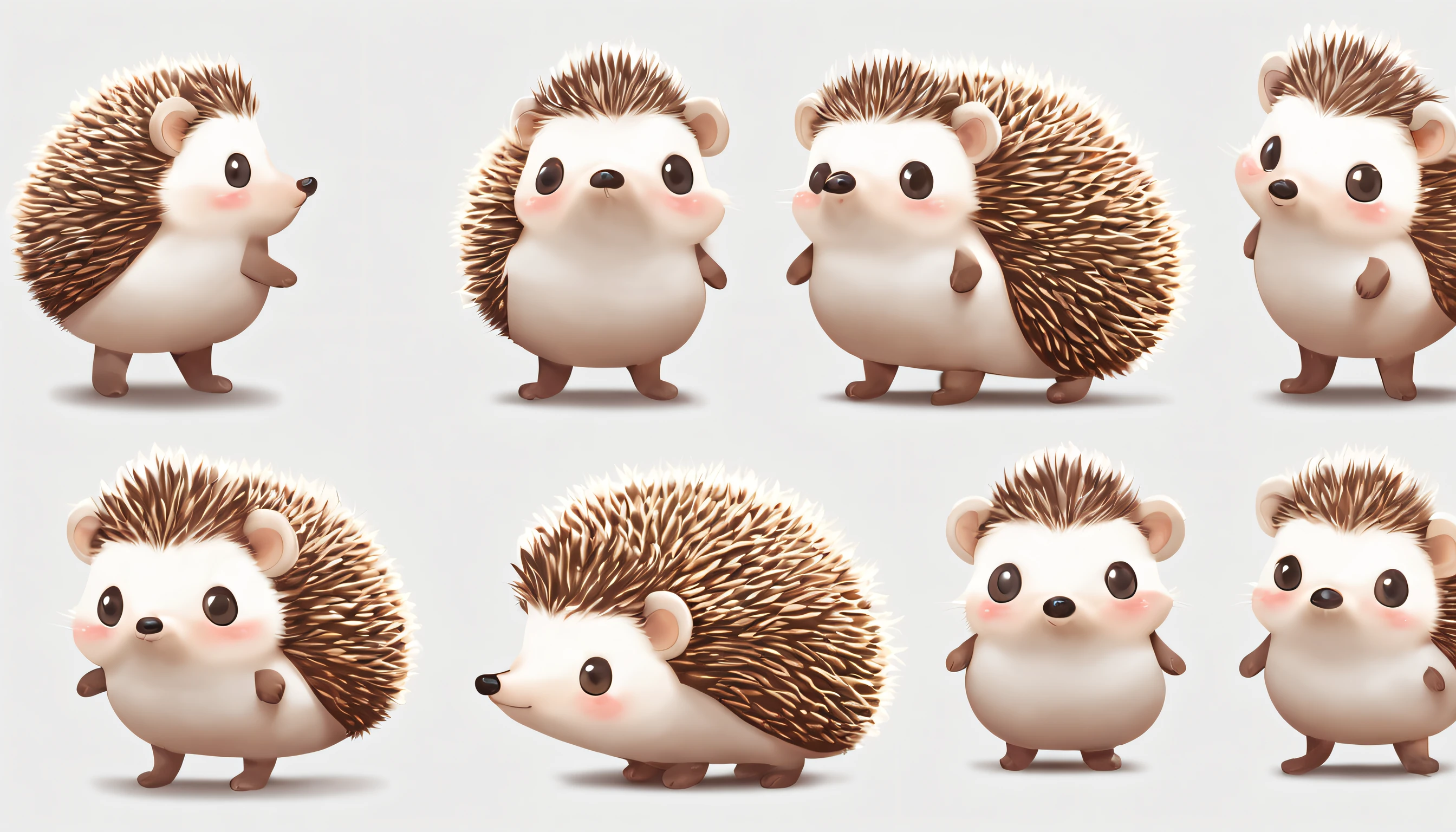 hedgehog, cute-style, full bodyesbian, largeeyes, font view, Left view, posterior view