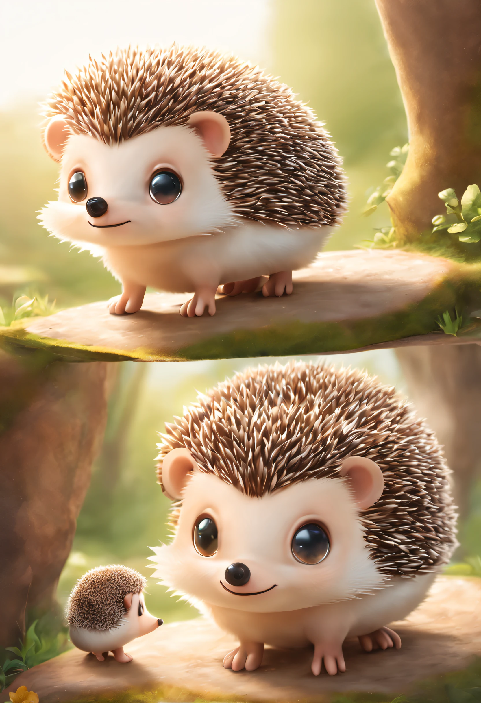hedgehog, cute-style, full bodyesbian, largeeyes, font view, Left view, posterior view