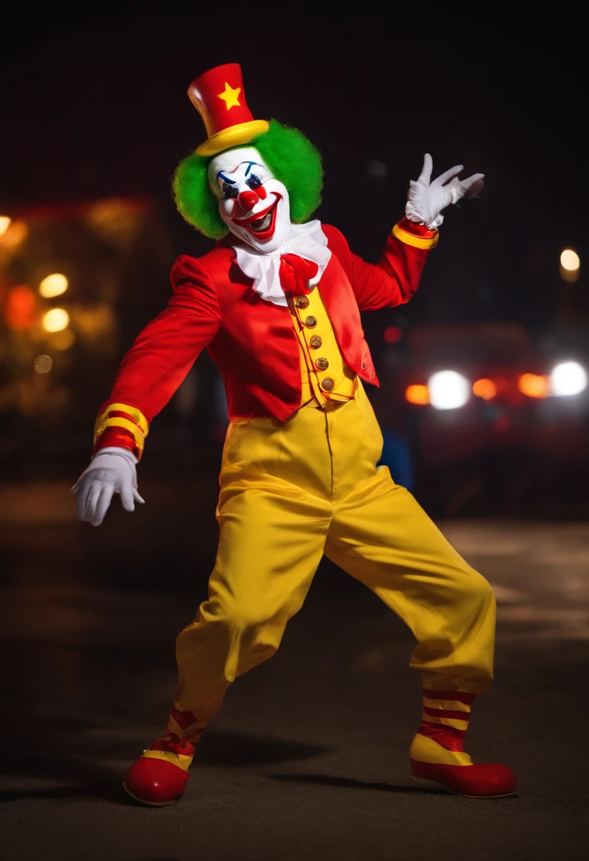 Sleazy McDonalds Clown hosting a late-night dance-off with Happy Meal toys,original,Ronald McDonald, male