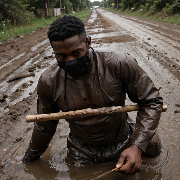 Several people riding bikes on a muddy dirt road near a muddy puddle, Foto vencedora impressionante, ciclista caido na lama, chuva e lama, lama voadora, lama molhada, foto viral, trying to ride it, photos that go hard, Vazando, Chuvas e lama, many mud puddles and craters, fotografado acidentalmente, grandes gotas de suor, sujo e suado, imagem detalhada e realista