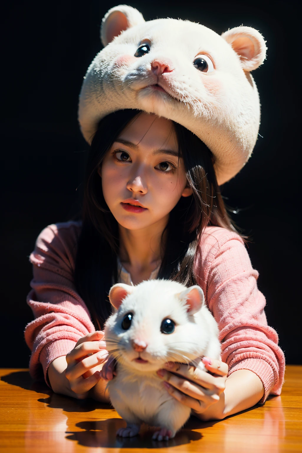 Japanese cartoons, Ghibli-style colors, style of anime, hyper HD, A hamster,emoj,anthropomorphic styles,3D style,Black strokes,differentemotions,