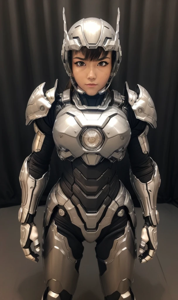 Textured skin, Super Detail, high details, High quality, Best Quality, hight resolution, 1080p, hard disk, Beautiful,(War Machine),beautiful cyborg woman,Red Mecha Cyborg Girl,Battle Mode,Girl with a Mecha Body,She wears a futuristic war machine weapon mech、sew hair together、Brown eyes、full of sweat、cute little　sexy eye　M-shaped legs　Spread your crotch