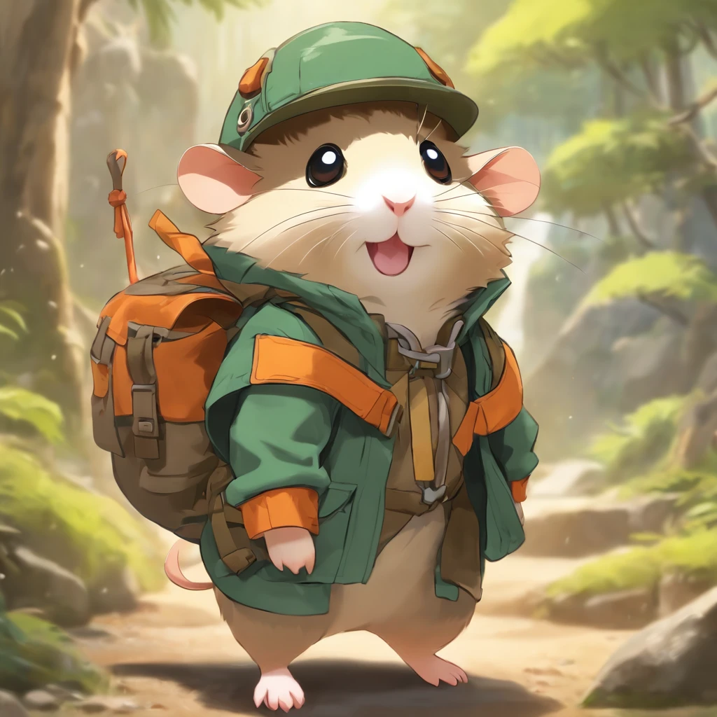 1 cute hamster adventurer、(garments:Hamster adventurer wears a lightweight yet hard-wearing adventure outfit。This outfit can include a camo-colored adventure vest,Plenty of pockets for carrying gadgets and food。It can also wear an adventure hat,The hat has a string tied to the chin,To prevent being blown away by the wind while traveling)。(equip:Hamster adventurer carries a small backpack,A rope tied to the backpack,Easy to carry。A backpack filled with essential adventure tools,like a small compass、folding telescope、Multifunctional knife, etc.。It may also carry a small trekking pole,to help travel in rough terrain),Dutchman、Caribbean、Sail ships、adventuring、mod、Thrilling、treasures、adventurer、islands、originality、imagination,Dressed animals page