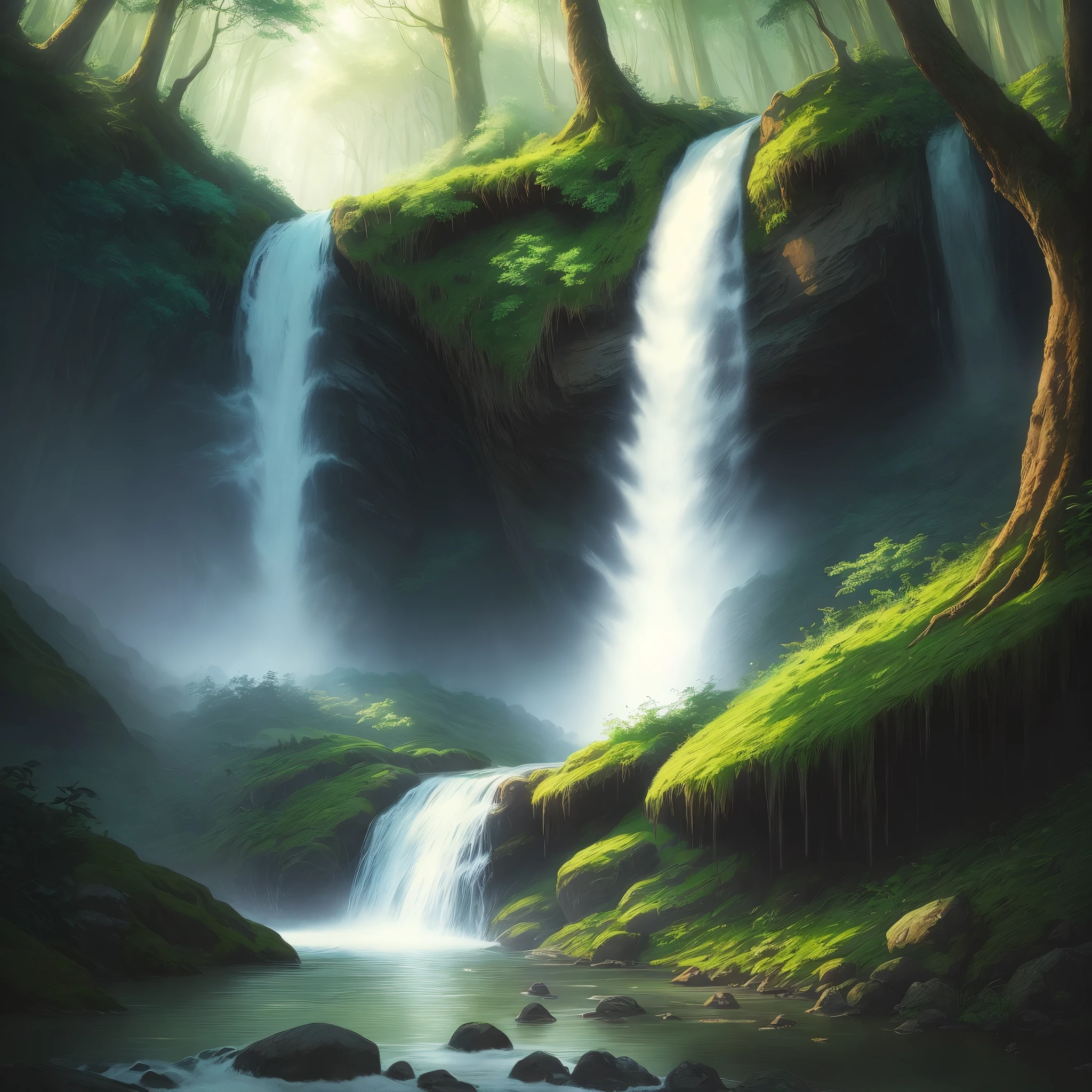 mystical forest waterfall