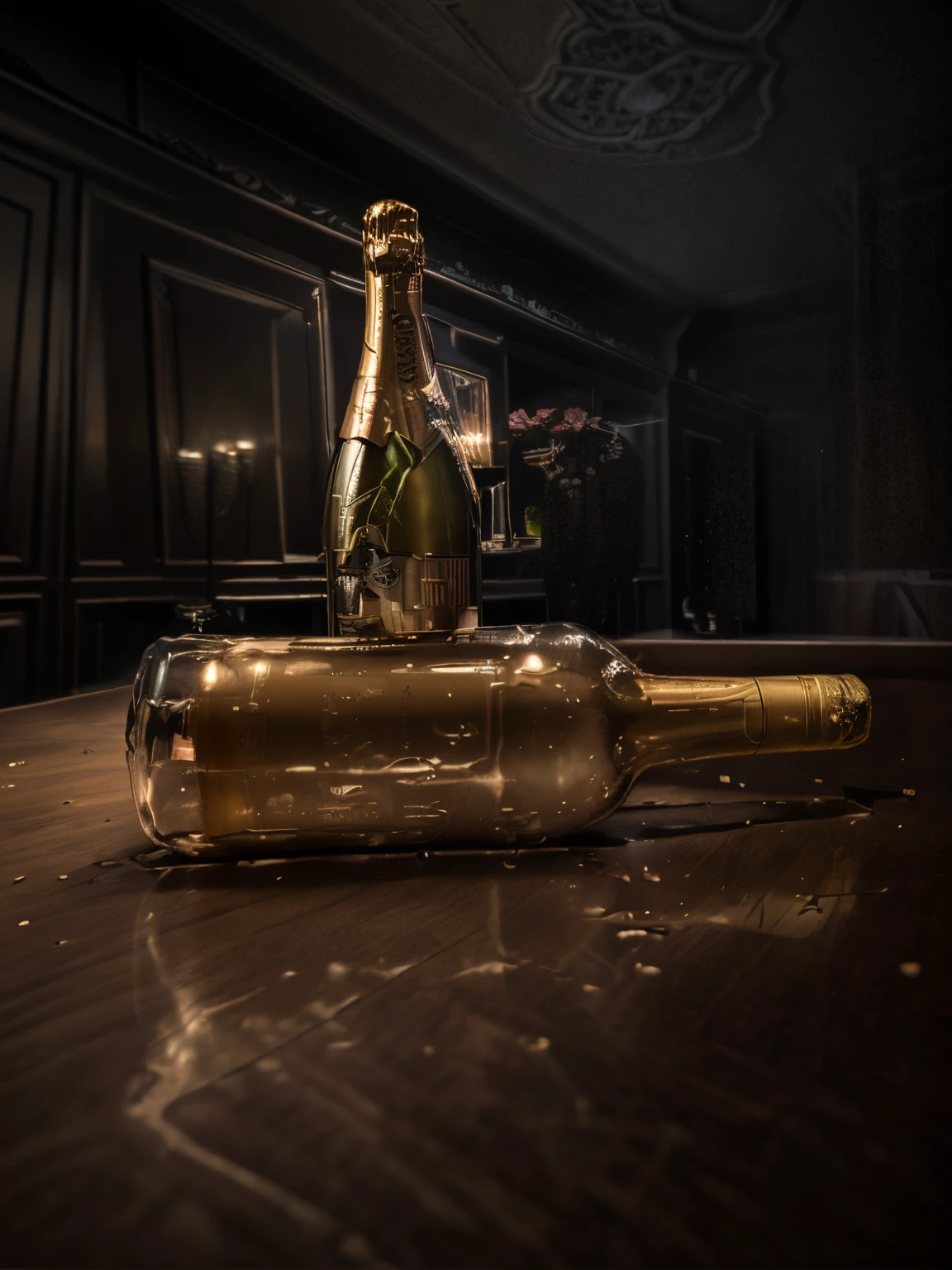 champagne bottle dark romantic room