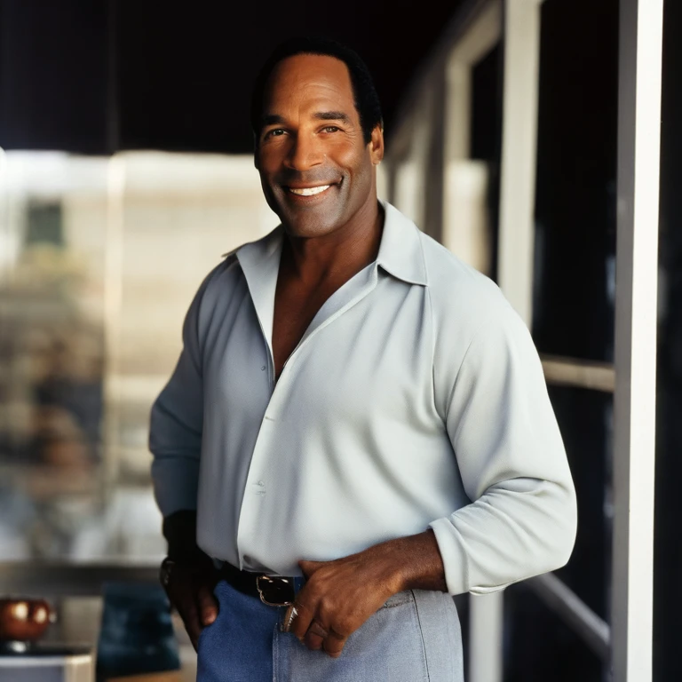 O.J. Simpson, “The Juice”, a former American football star, had a commanding athletic build, standing at 6’1” with a strong, muscular frame indicative of his years as a professional athlete. His charismatic smile and confident demeanor were recognizable features, making him a familiar and popular figure in the public eye. ,original,O.J. Simpson, “The Juice”, a former American football star, had a commanding athletic build, standing at 6’1” with a strong, muscular frame indicative of his years as a professional athlete. His charismatic smile and confident demeanor were recognizable features, making him a familiar and popular figure in the public eye. , male,face,photo