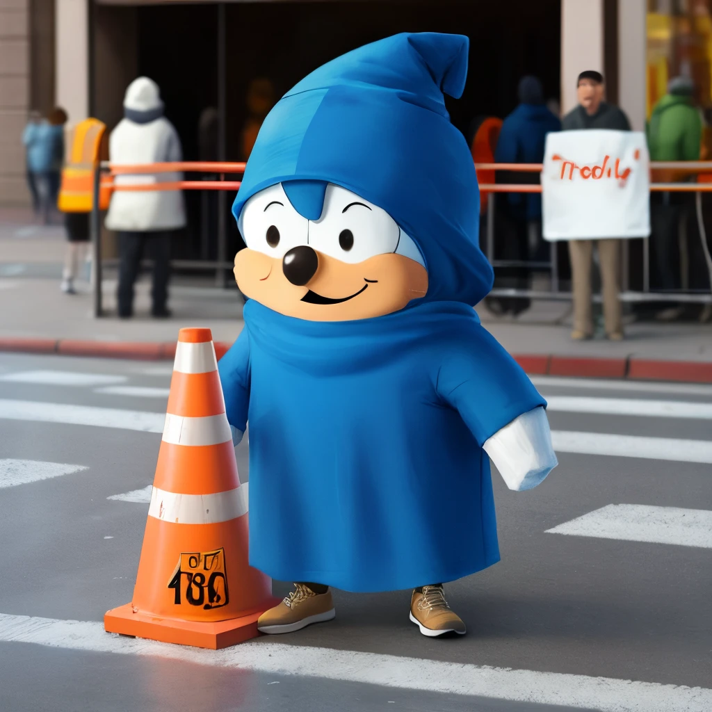 Towlie with a traffic cone