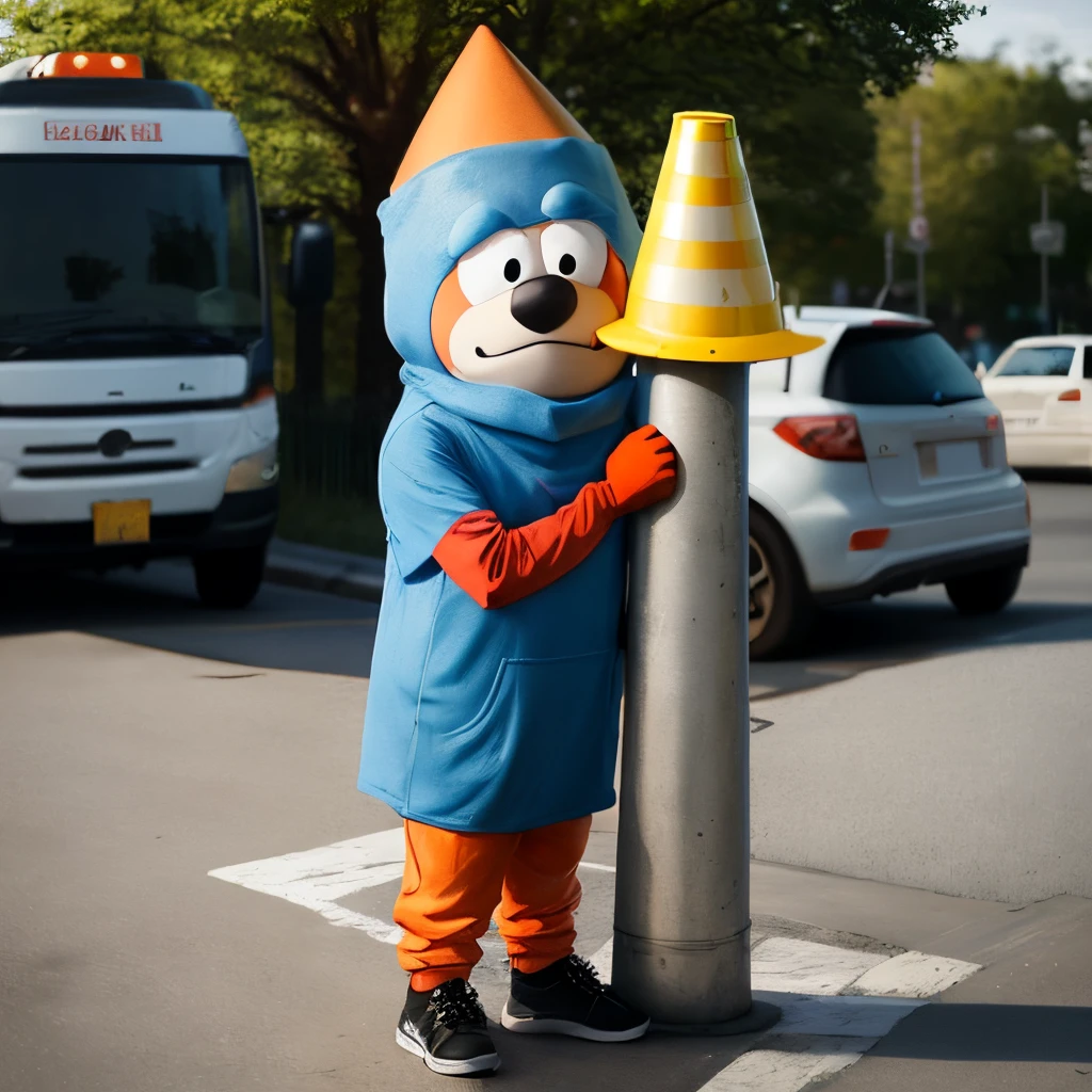 Towlie with a traffic cone