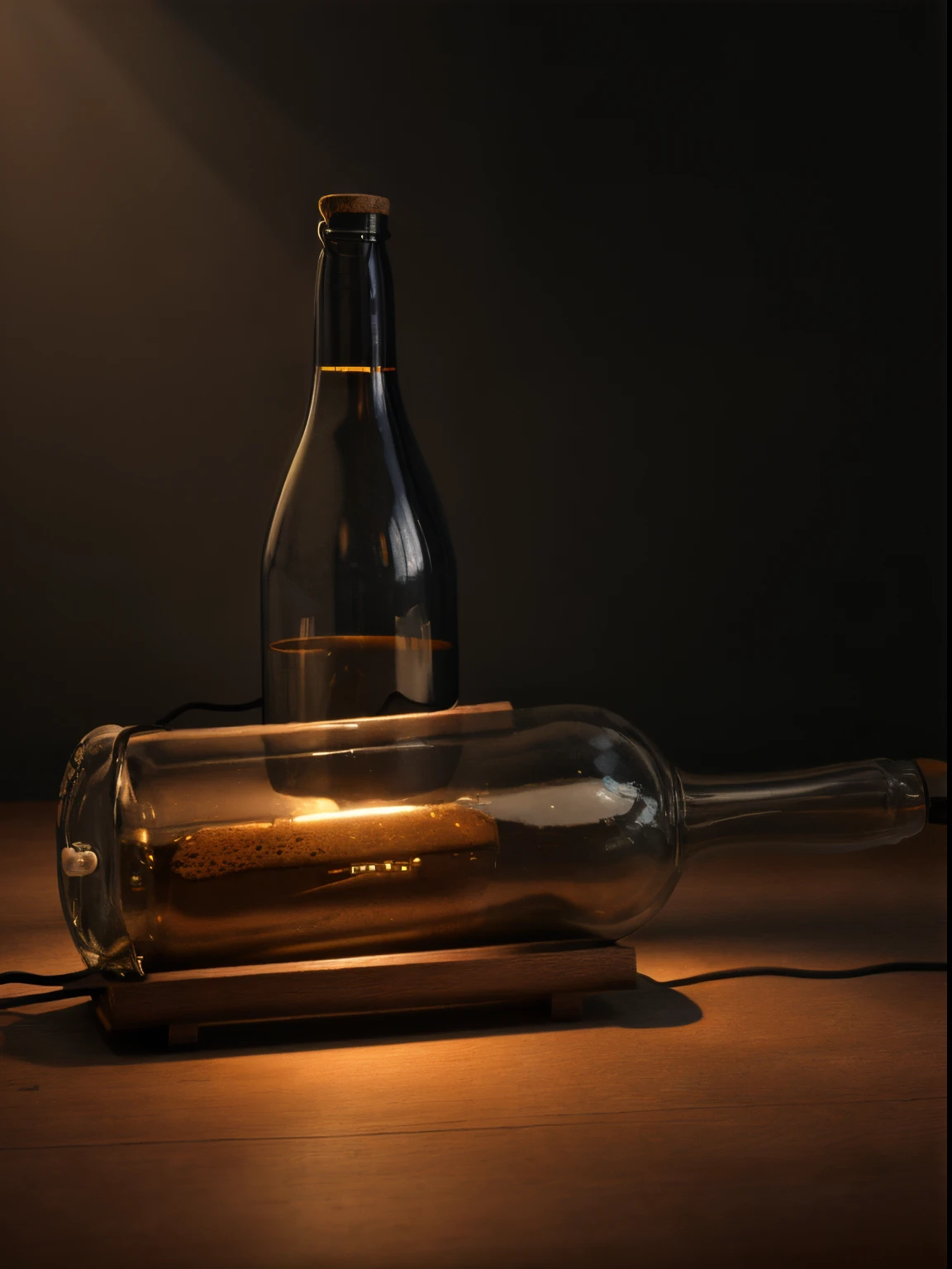 black vine bottle, lamp light