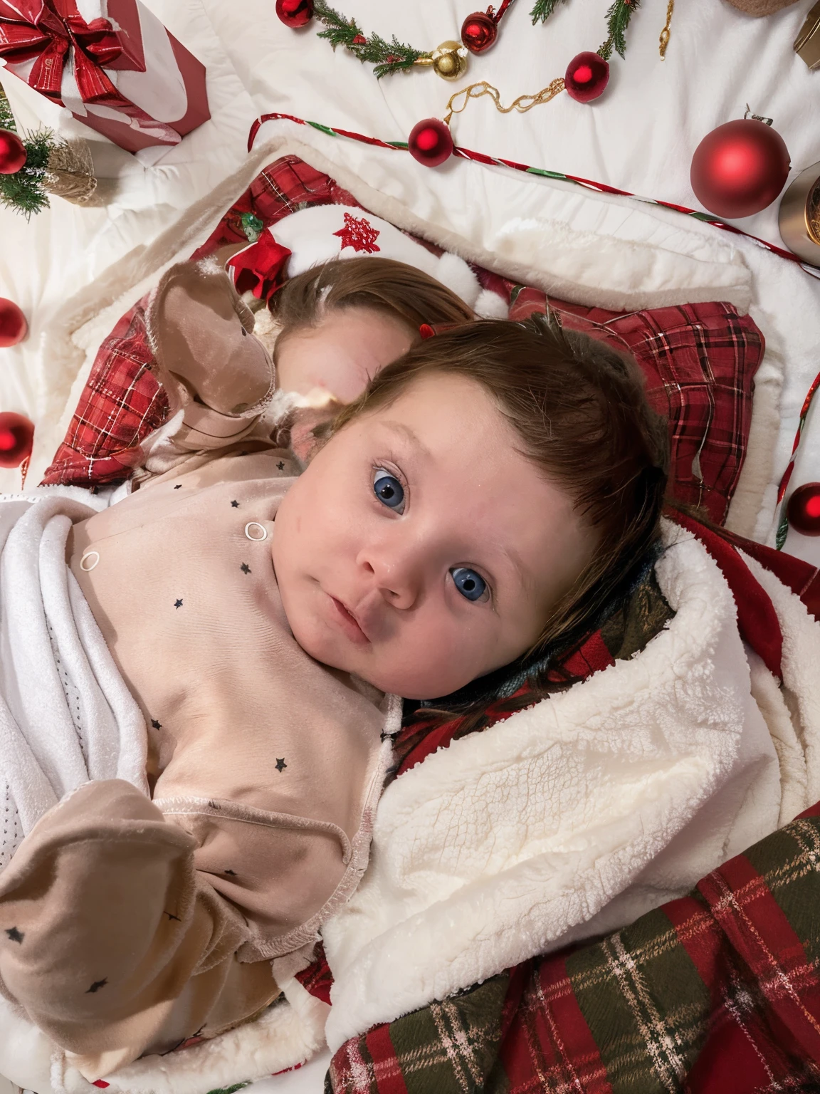 New Year, Christmas balls, Red, garland, blanket, plaid, A fluffy, plush