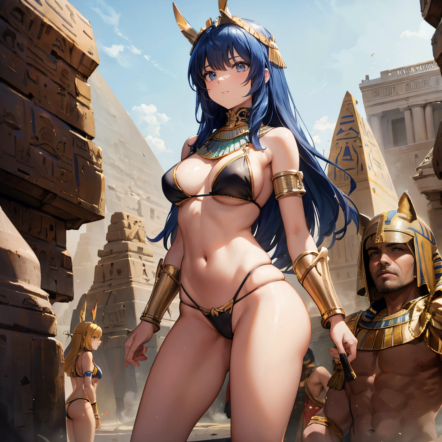 one-girl，warriors，infantry，Egyptian style bikini，Egyptian costumes，cropped shoulders，Bare thighs，little belly