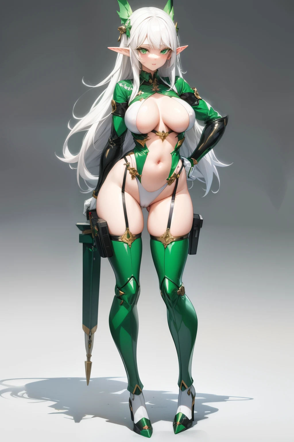 Cute girl,Girl elf ,White hair ,Beautiful green eyes , adult girl,full body, sexy body, sexy, sex,