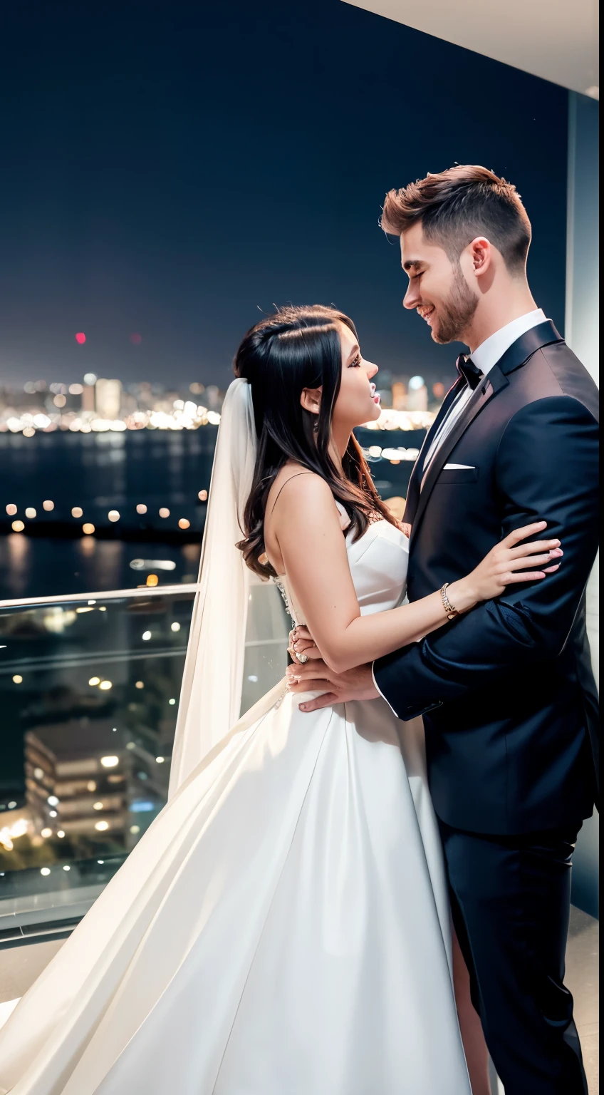 modern young couple, Dress formally, Business suit, dress cityscape, nighttime scene, skyscrapper, window rose, inner strength, Romantic hugs, Candlelight dinner staring into each other's eyes, Wineglass Beach House, Seafront, mountain view crying, walking away, Conflicting proposals, Weddings