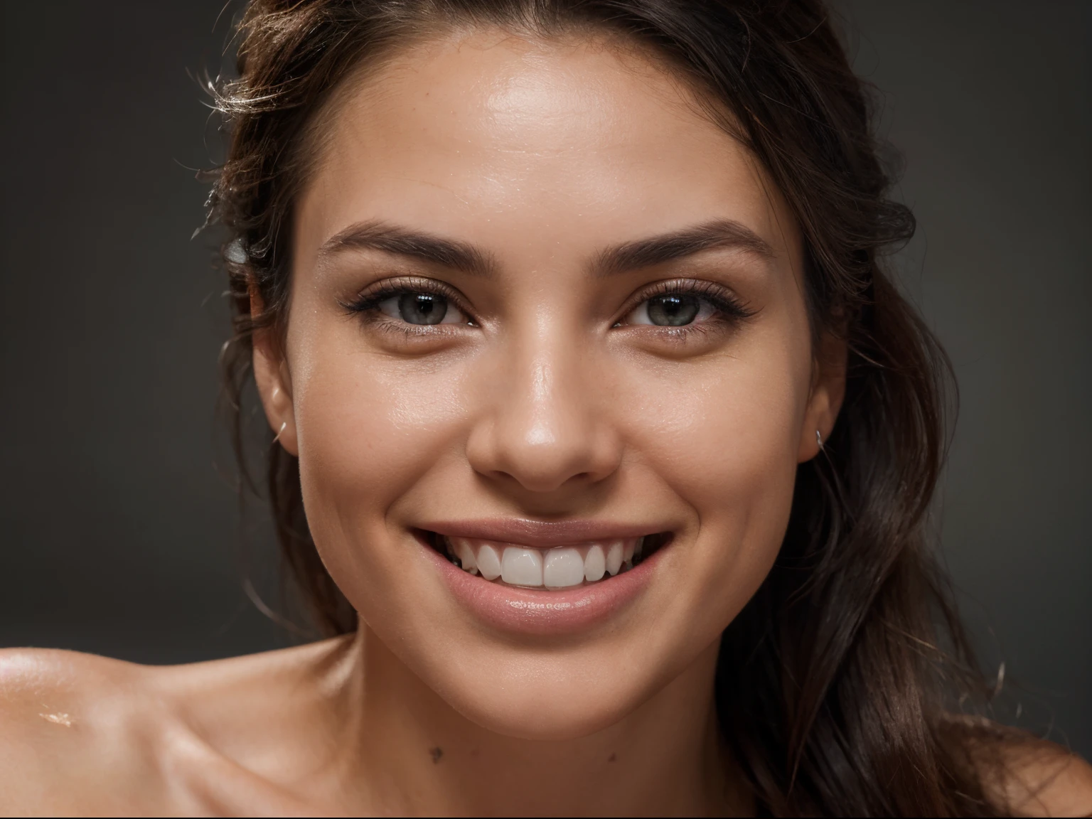 (best quality,highres,ultra-detailed:1.2),portrait,beautiful smile,grey background,teeth whitening,youthful appearance,confident expression,sharp focus,professional,stunning lighting,vivid colors,subtle color tones