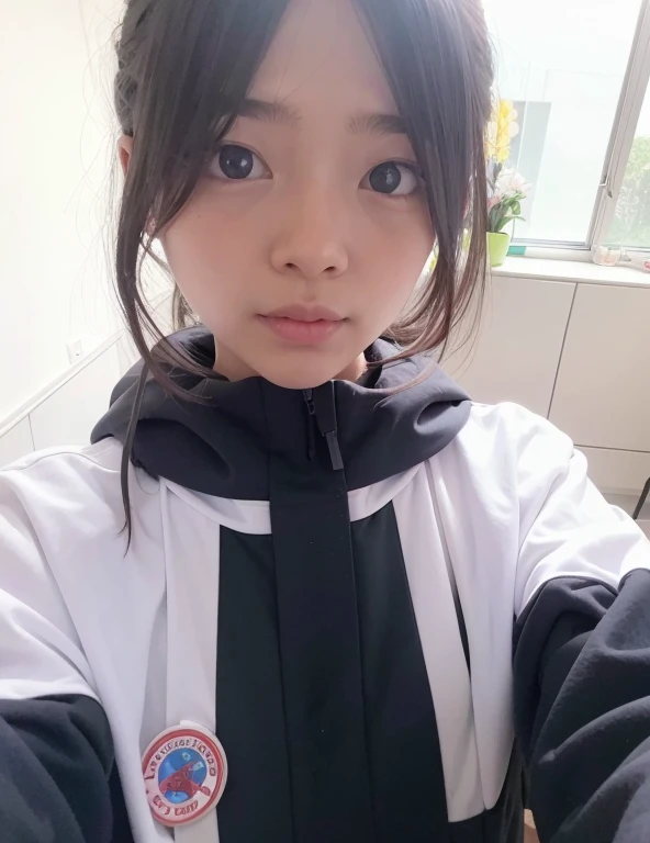 There is a young woman in uniform, wearing track and field suit, xintong chen, Cute girl in tank suit, wenfei ye, kanliu666, li zixin, pengzhen zhang, profile picture 1024px, jinyiwei, 8K selfie photo, Anime girl role play, qichao wang，ssmile，bobo head，Nice face