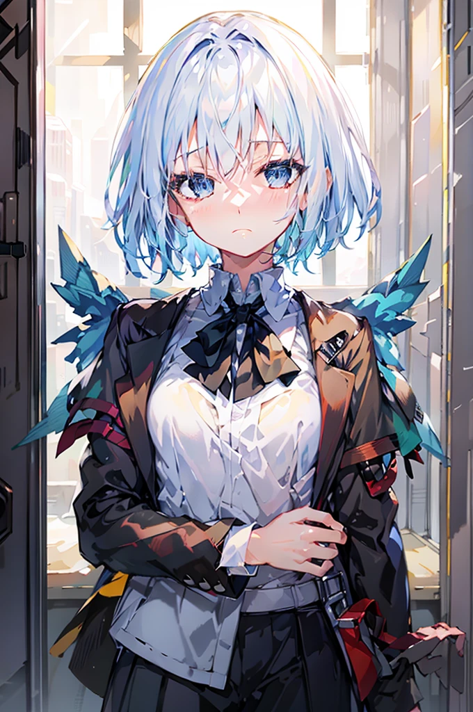 anime - style image of a woman with blue hair and a black jacket, an anime portrait of cirno, high detailed official artwork, from arknights, official artwork, detailed digital anime art, cirno, trending on artstation pixiv, digital art on pixiv, guweiz on pixiv artstation, pixiv daily ranking, detailed anime character art, remove background