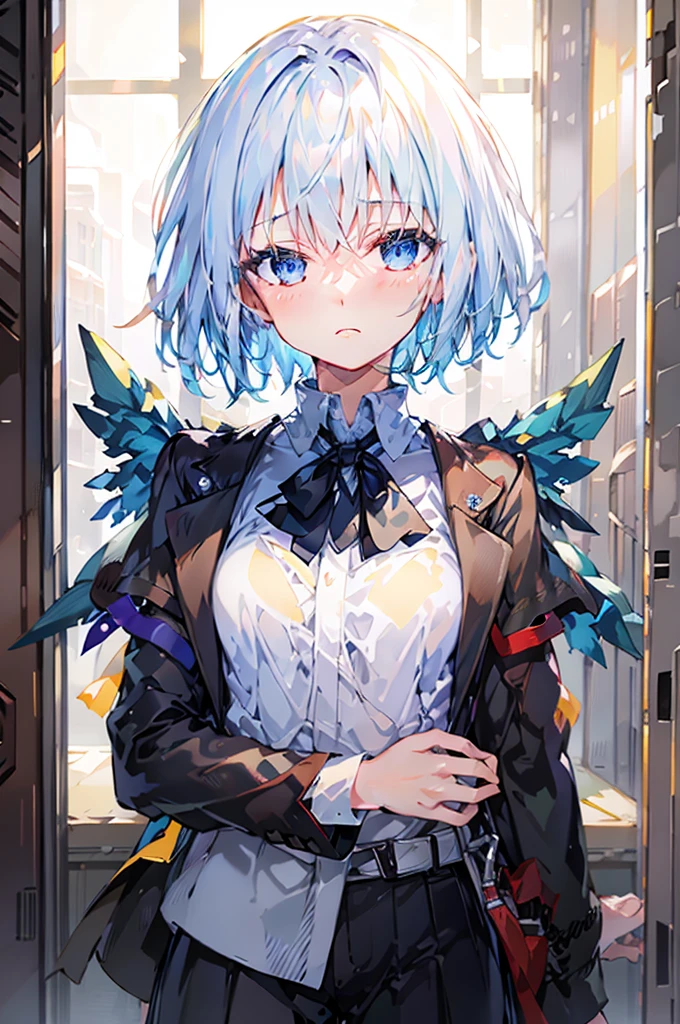 anime - style image of a woman with blue hair and a black jacket, an anime portrait of cirno, high detailed official artwork, from arknights, official artwork, detailed digital anime art, cirno, trending on artstation pixiv, digital art on pixiv, guweiz on pixiv artstation, pixiv daily ranking, detailed anime character art, remove background