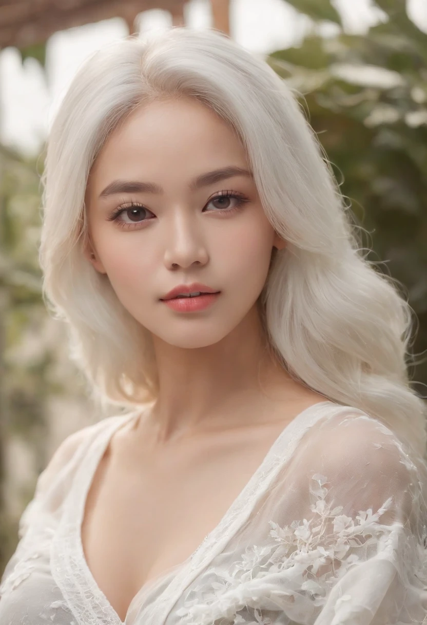 ((Dark African skin, Very deep ebony skin)), perfect white hair girl, Korean facial features, Has white hair, gorgeous young korean woman, ((Its beauty is undeniable)), ((Cute and excited face)), ((Ultra-detailed perfect eyes,)), ((Posture Mignon)), ((language involvement)), ((attractive cleavage )), sexy for, (( Tight knits, sexy court shorts)), ((African Curly Hair African Ponytail African Curly Hair,)), (( vague)), ((Debt, face)), ((Touch sexy poses)), ((de hors, public city)), CGI Sibur, フォトリアリスティック, high detal, of a real, main part, hoang lap, Best quality at best, HighDynamicRange, high high quality, k hd, extremely detaile, 8k wallpaper, Complex high detail, 8k ultra high definition, Full-HD, (photo realist:1.2), to contrast, Strong lighting, Light cinematic, natural  lightting, strong lights, The light from the back window is backlighted, global ilumination, occlusive environment