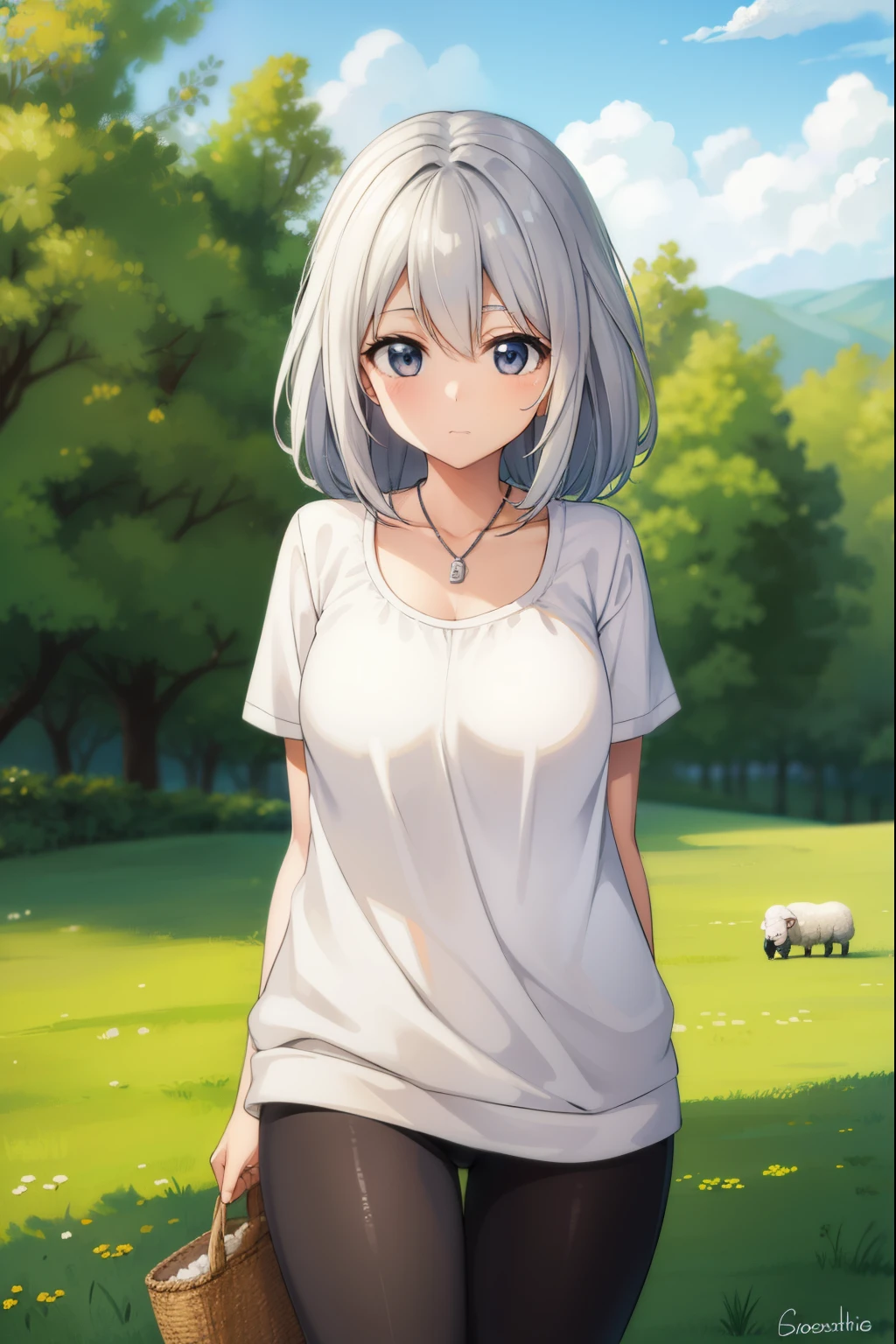 cute girl, Sheep, ewe, adult girl